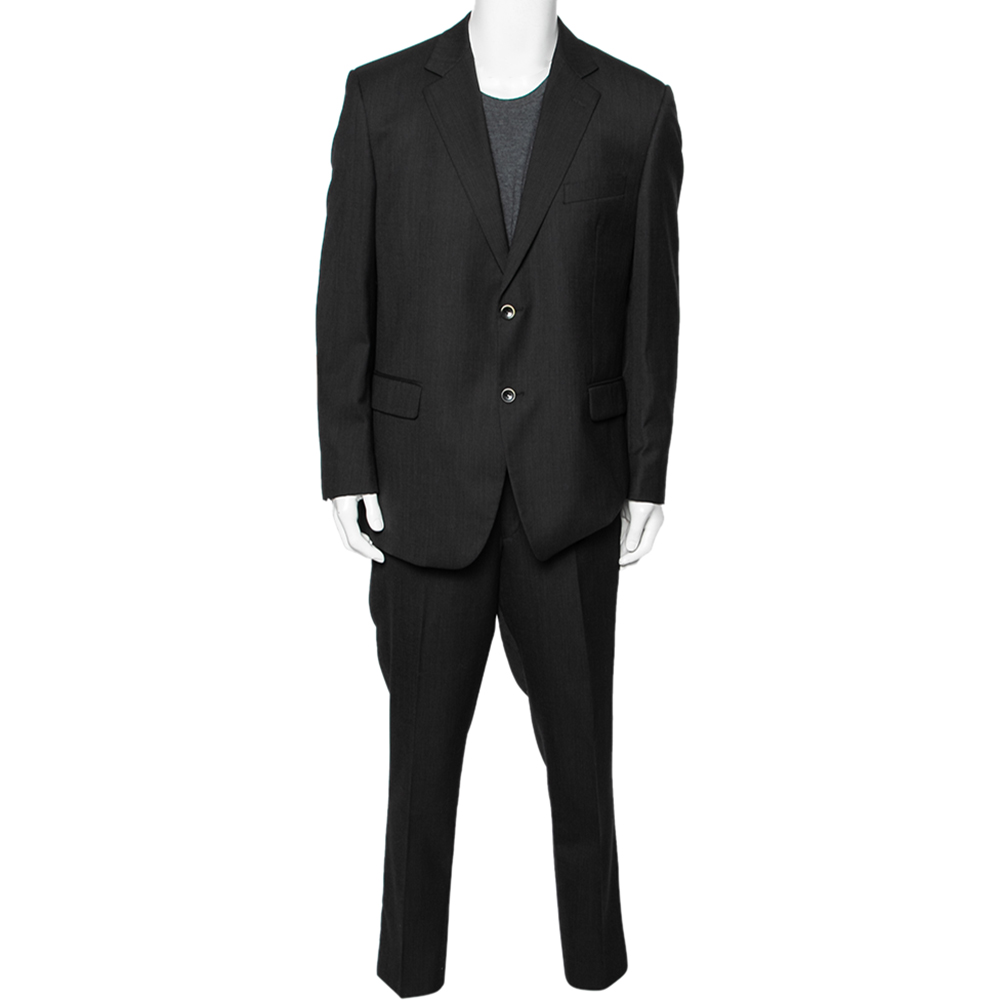 Balmain vintage charcoal grey wool regular fit single breasted suit xxxl