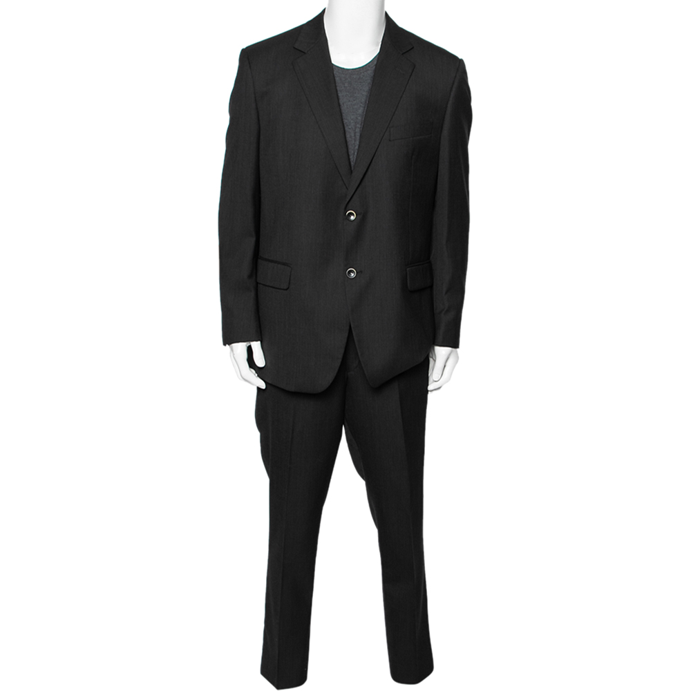 Balmain Vintage Charcoal Grey Wool Regular Fit Single Breasted Suit XXXL