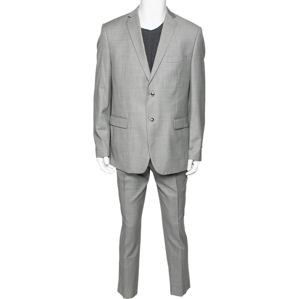 Balmain vintage grey wool 7 slim fit singe breasted suit xxxl