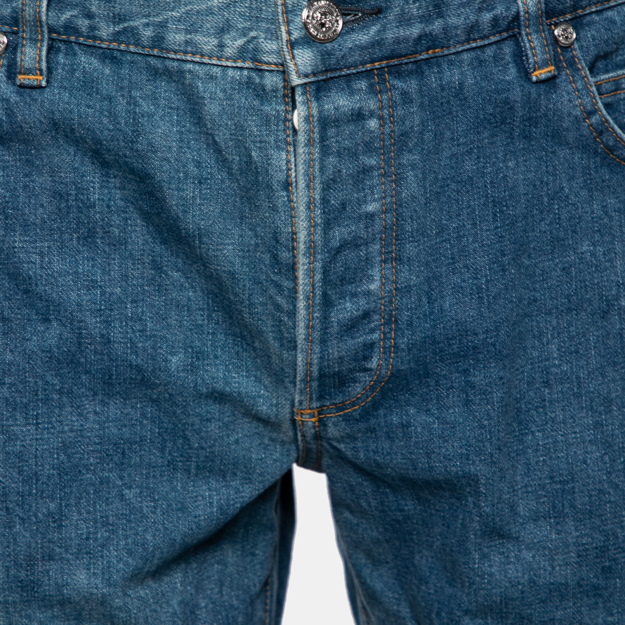 Balmain Blue Distressed Denim Frayed Edge Detail Shorts M