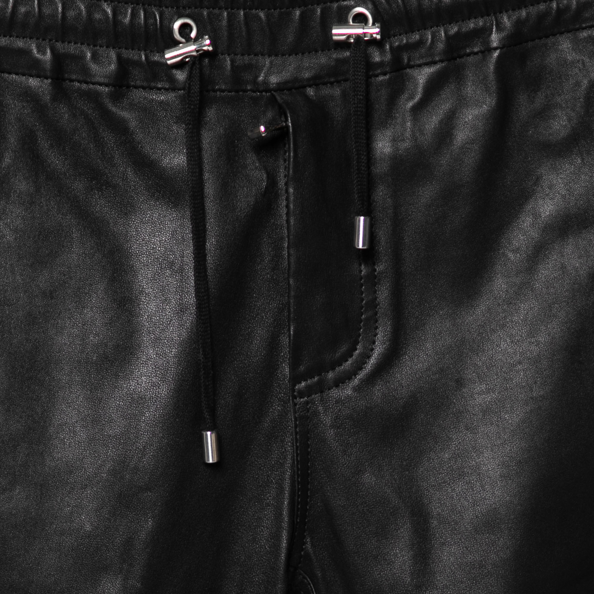 Balmain Black Lamb Leather Biker Trousers L