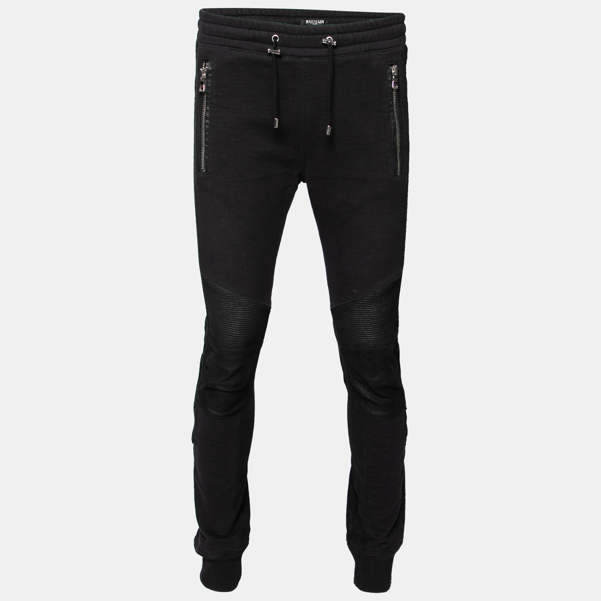 Balmain midnight blue cotton & leather patch detail joggers l