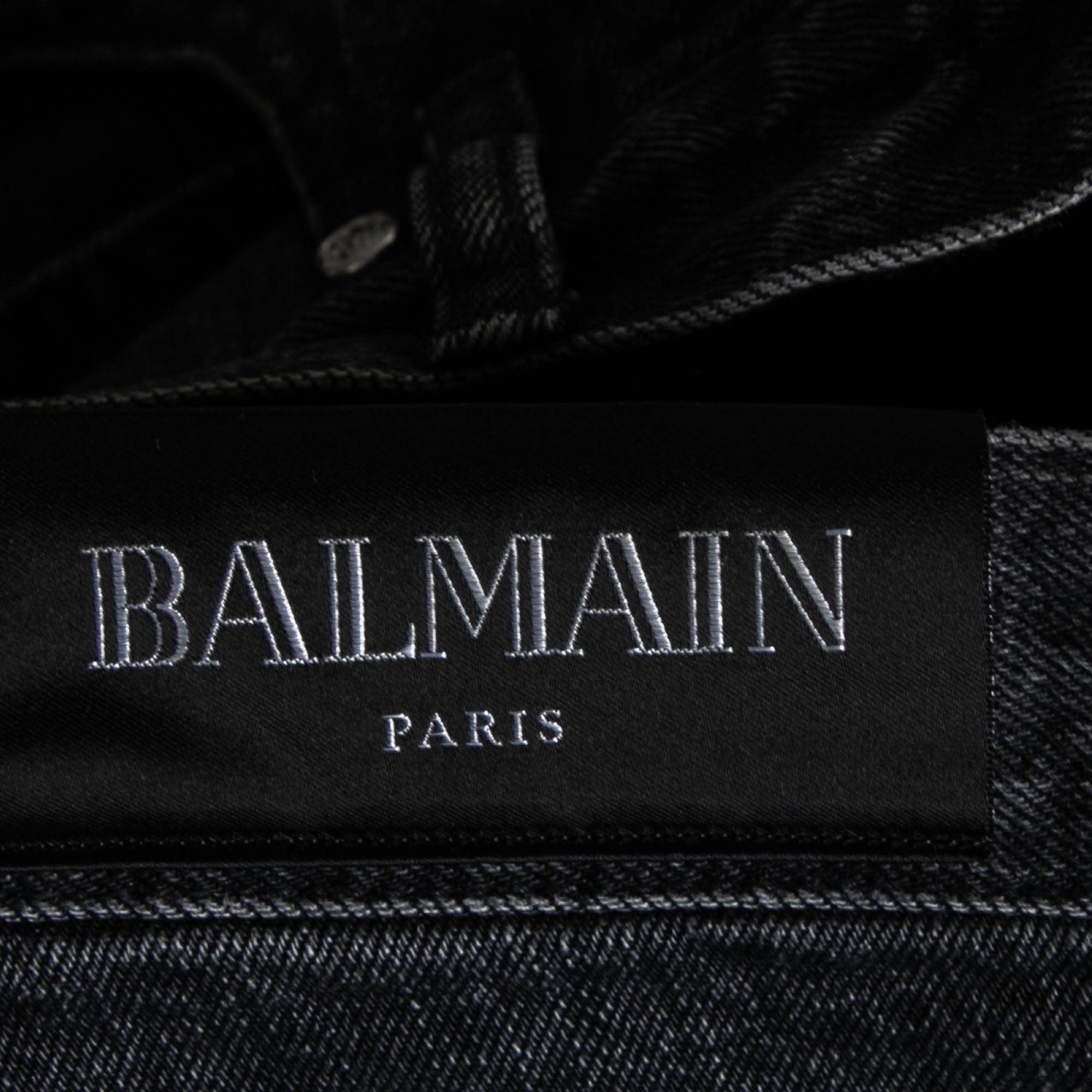 Balmain Grey Distressed Denim Shorts M