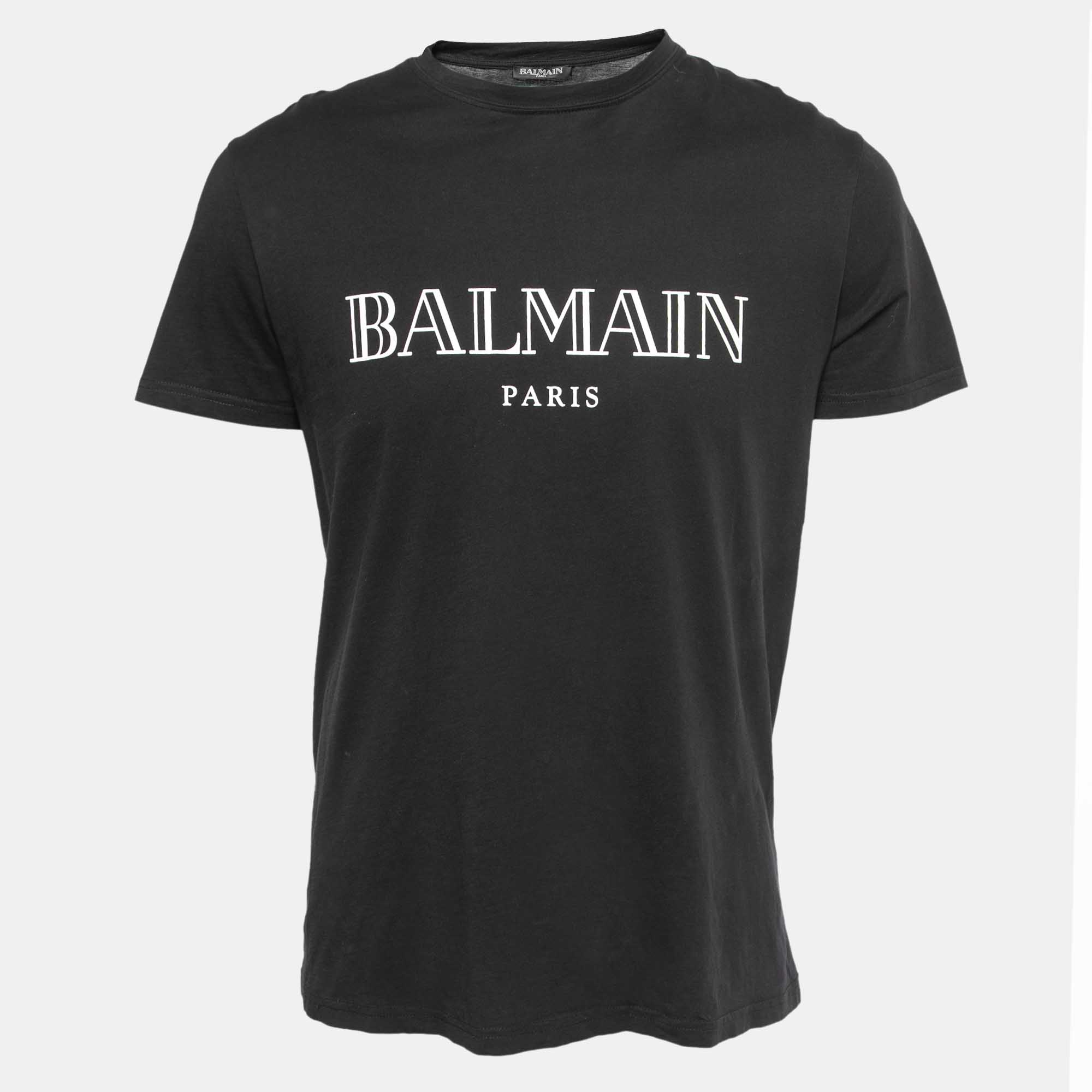 Balmain black logo printed cotton short sleeve t-shirt l