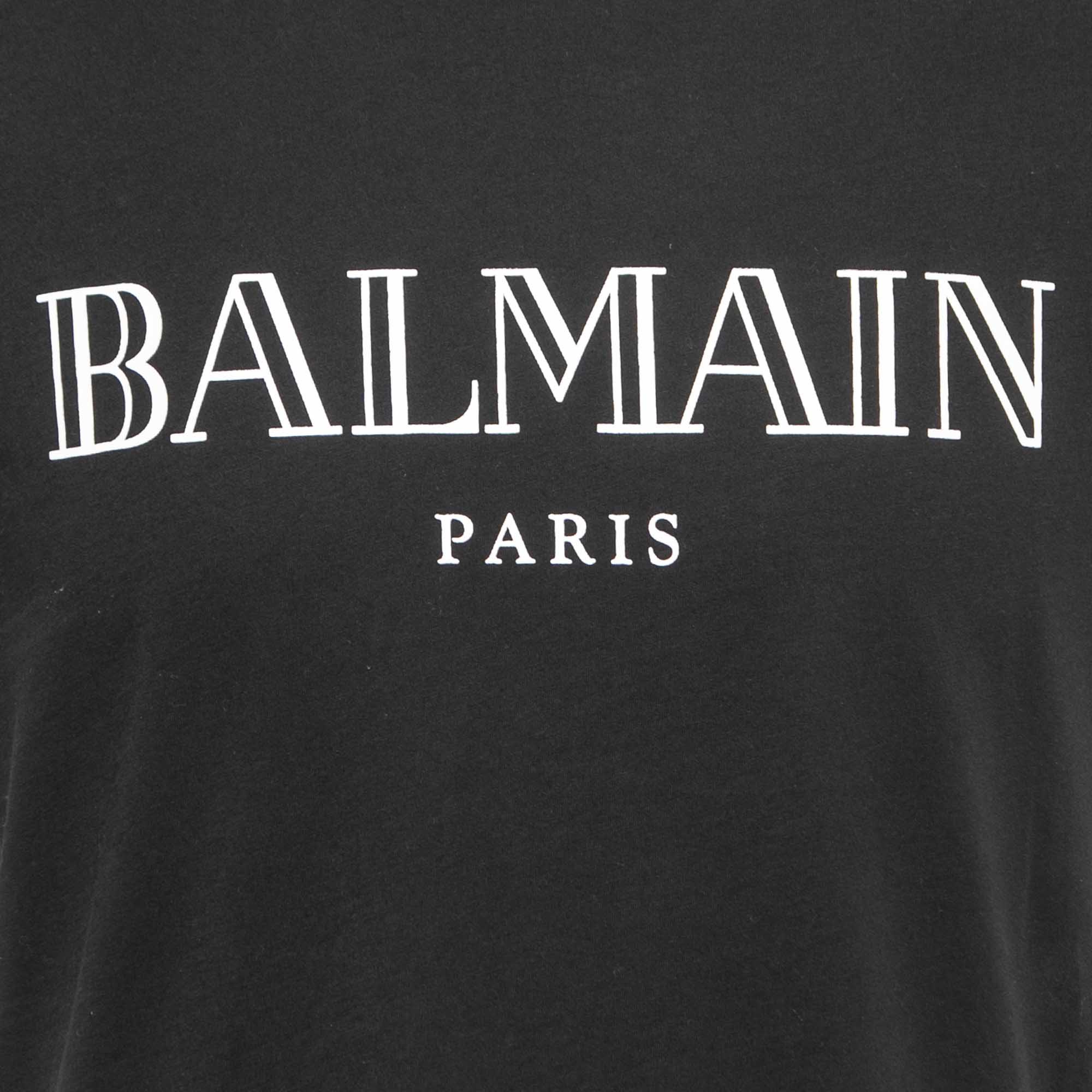 Balmain Black Logo Printed Cotton Short Sleeve T-Shirt L