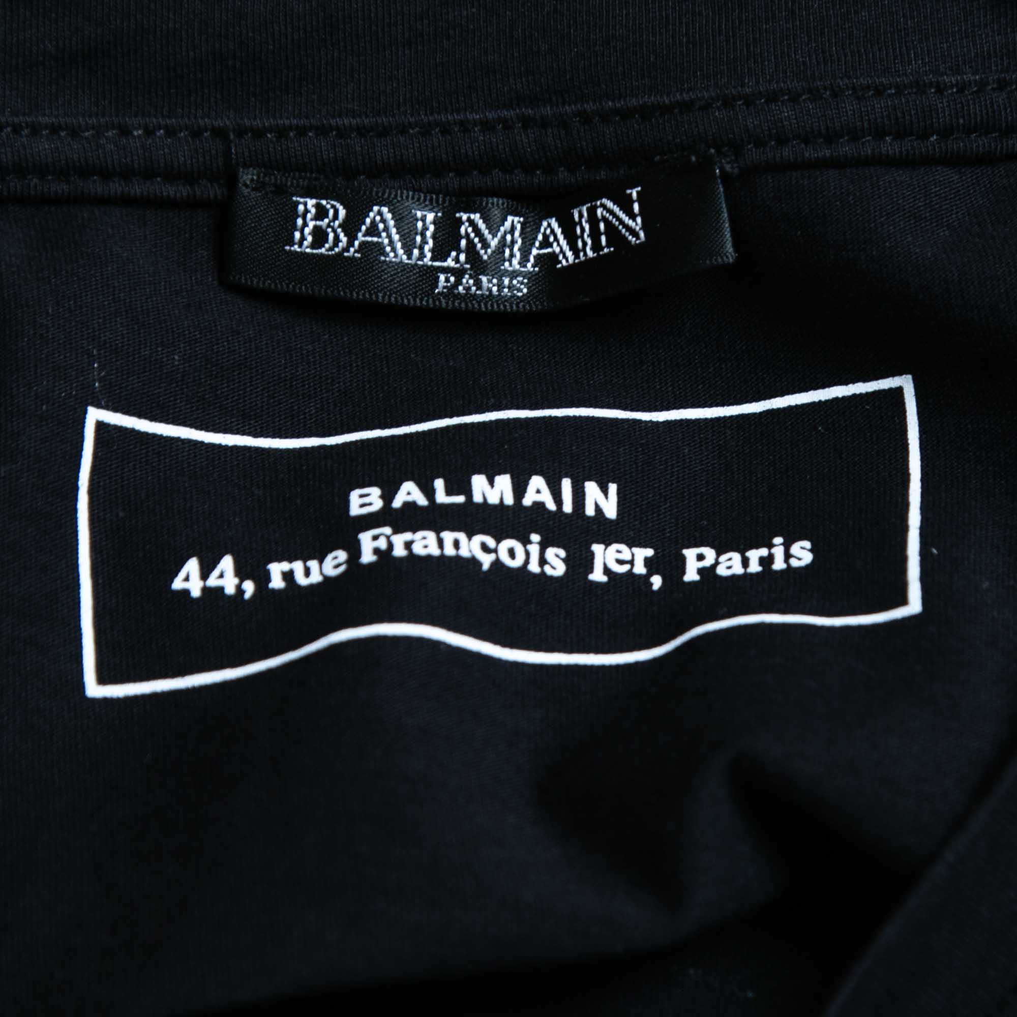 Balmain Black Logo Printed Cotton Short Sleeve T-Shirt L