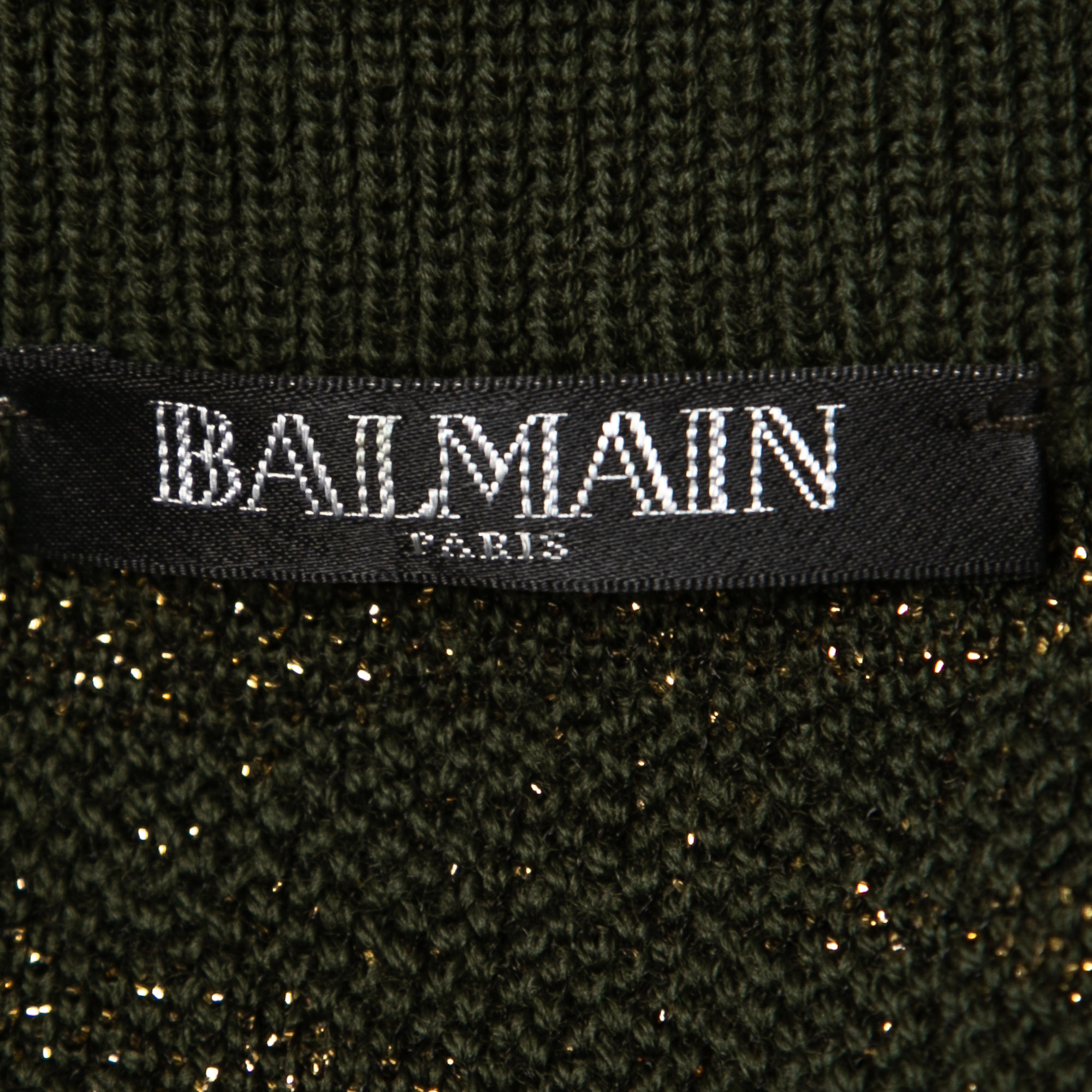 Balmain Green/Metallic Patterned Knit Button Detail Sweater XS