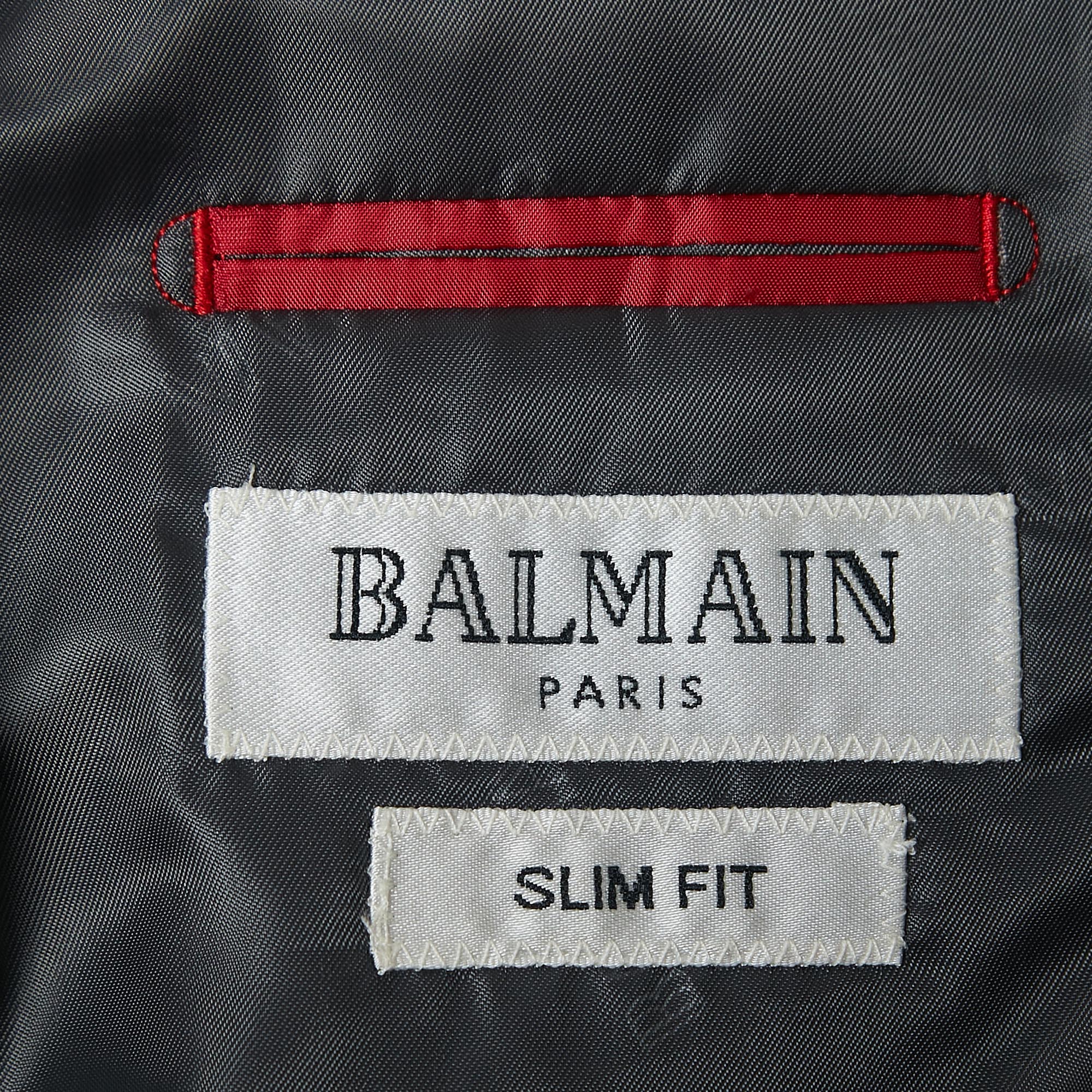 Balmain Grey Wool Single Breasted Slim Fit Blazer XL