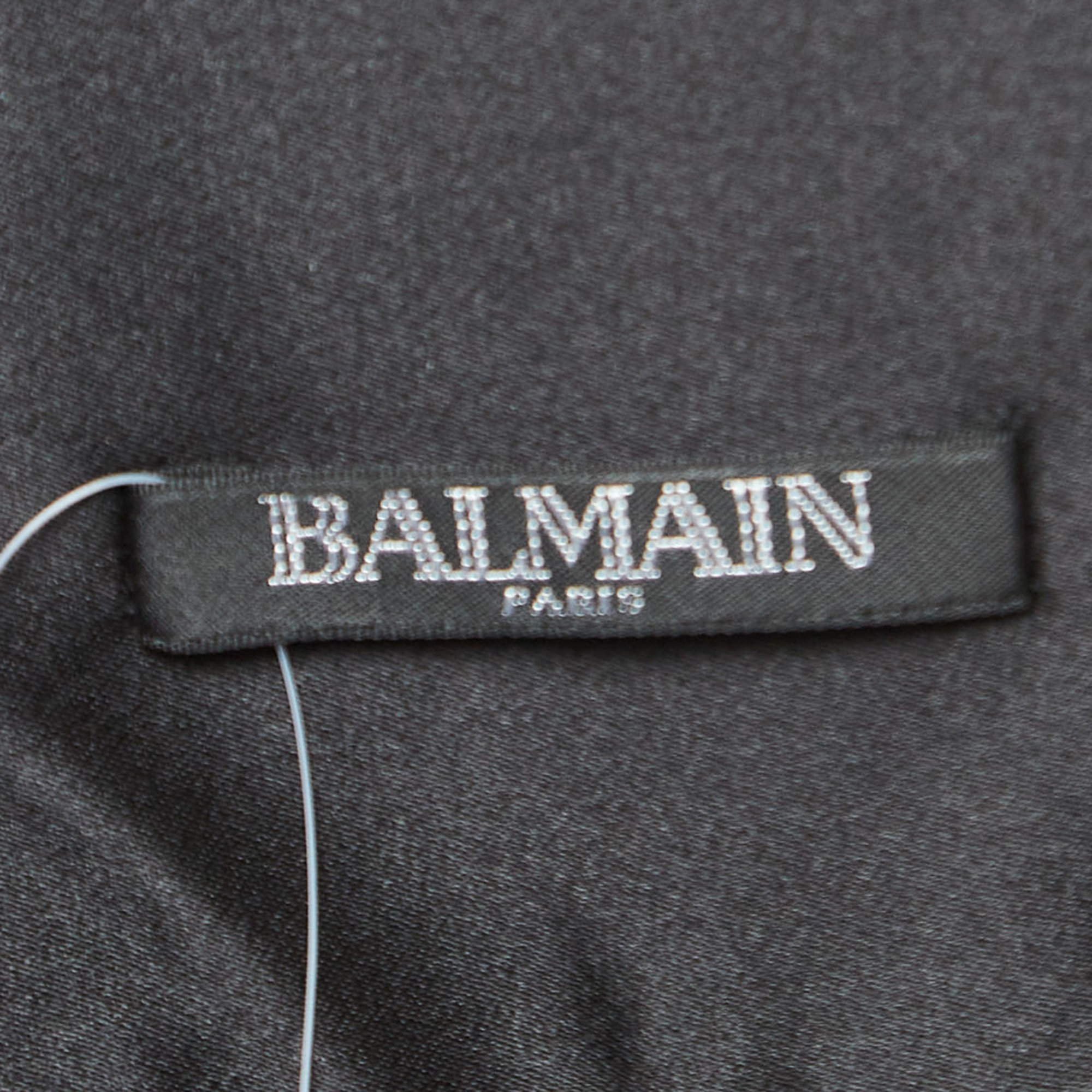 Balmain Black Silk Satin Tailored Tuxedo Pants XL
