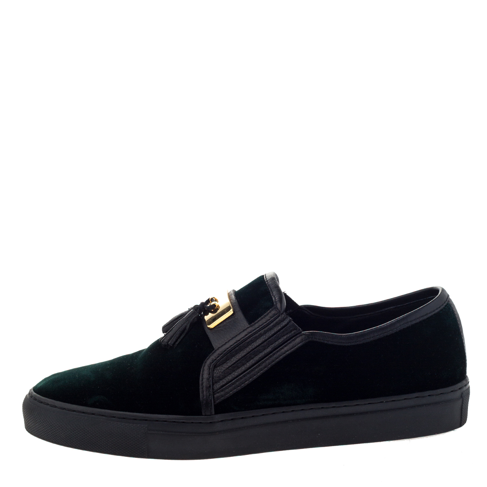 Balmain Green/Black Velvet Leather Tassel Slip Size - buy at price of $173.00 in theluxurycloset.com | imall.com