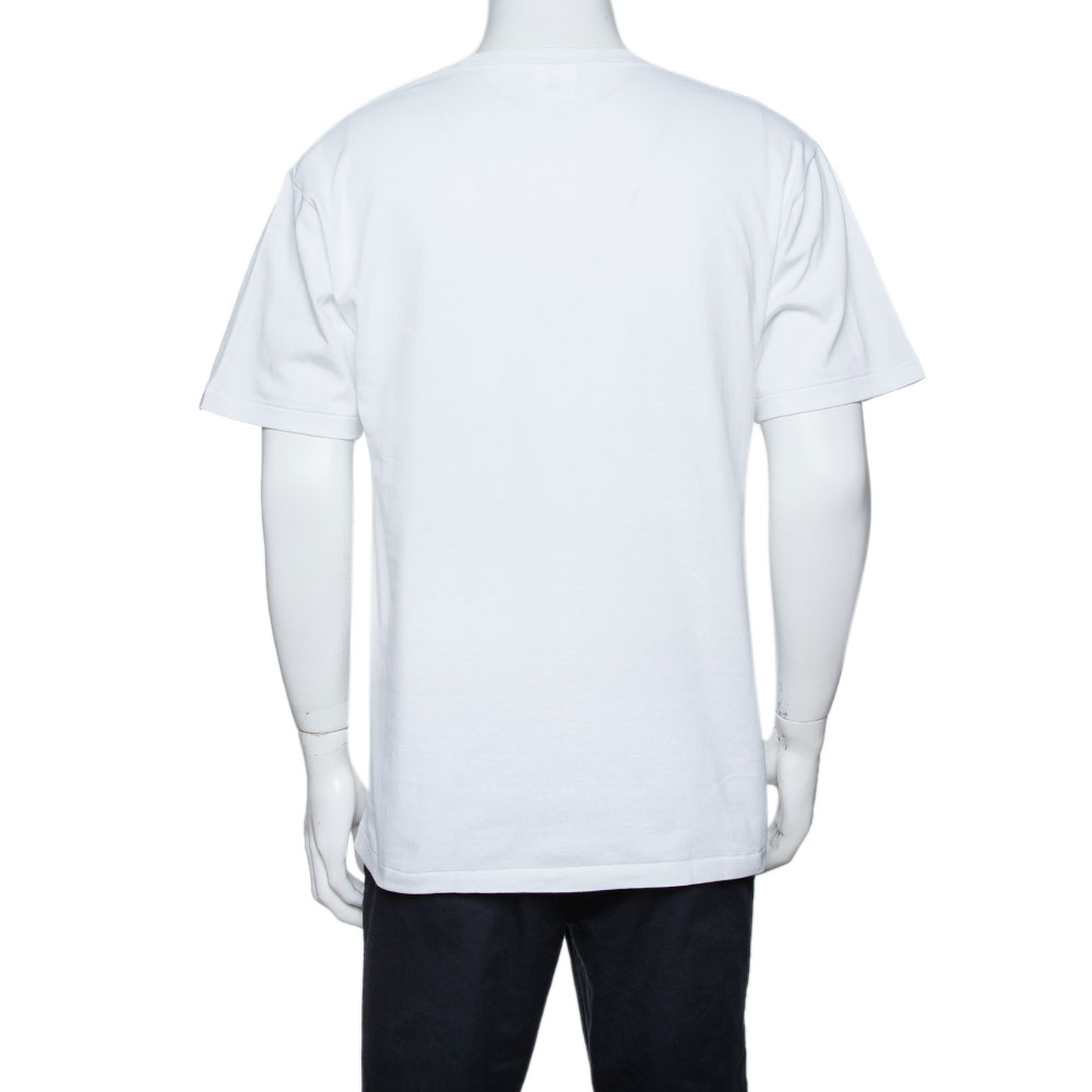 A Bathing Ape White Camo Logo Print Cotton Crew Neck T-Shirt L