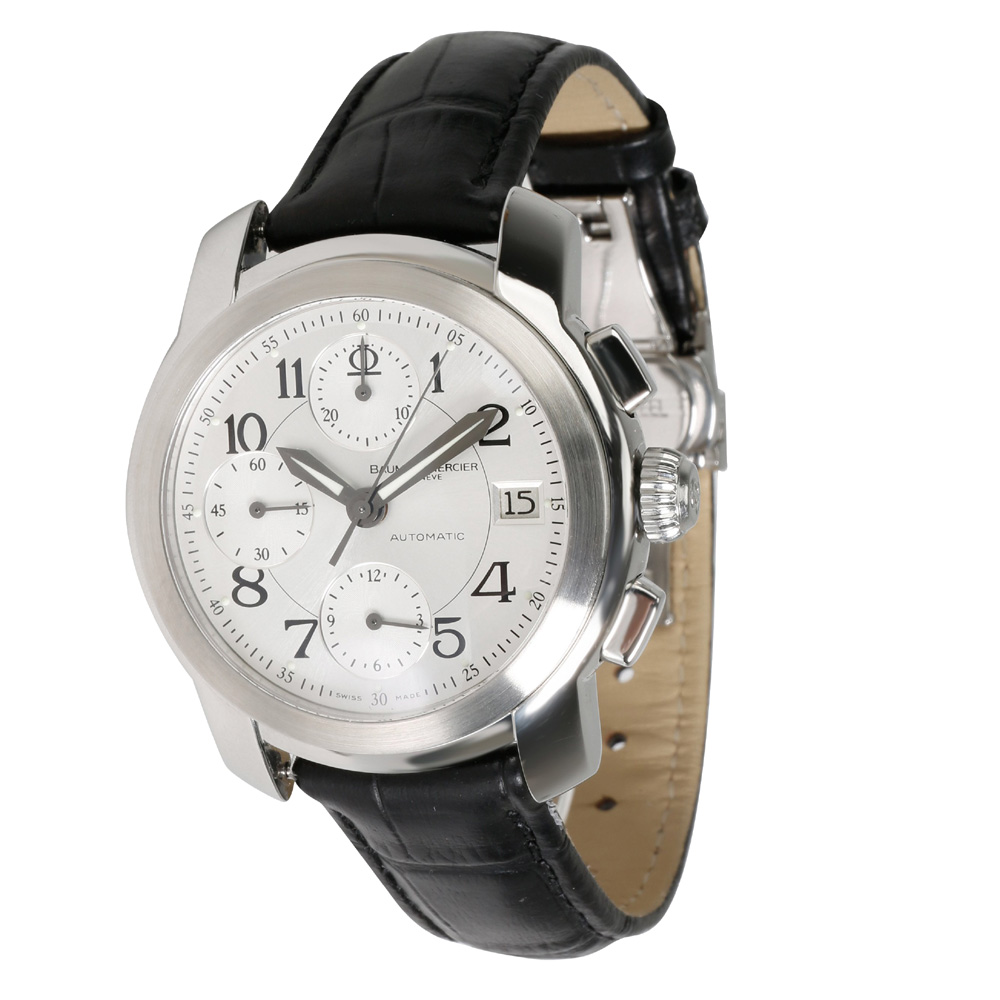 Baume & Mercier Silver Stainless Steel And Alligator Capeland MV045216 Men's Wristwatch 38MM