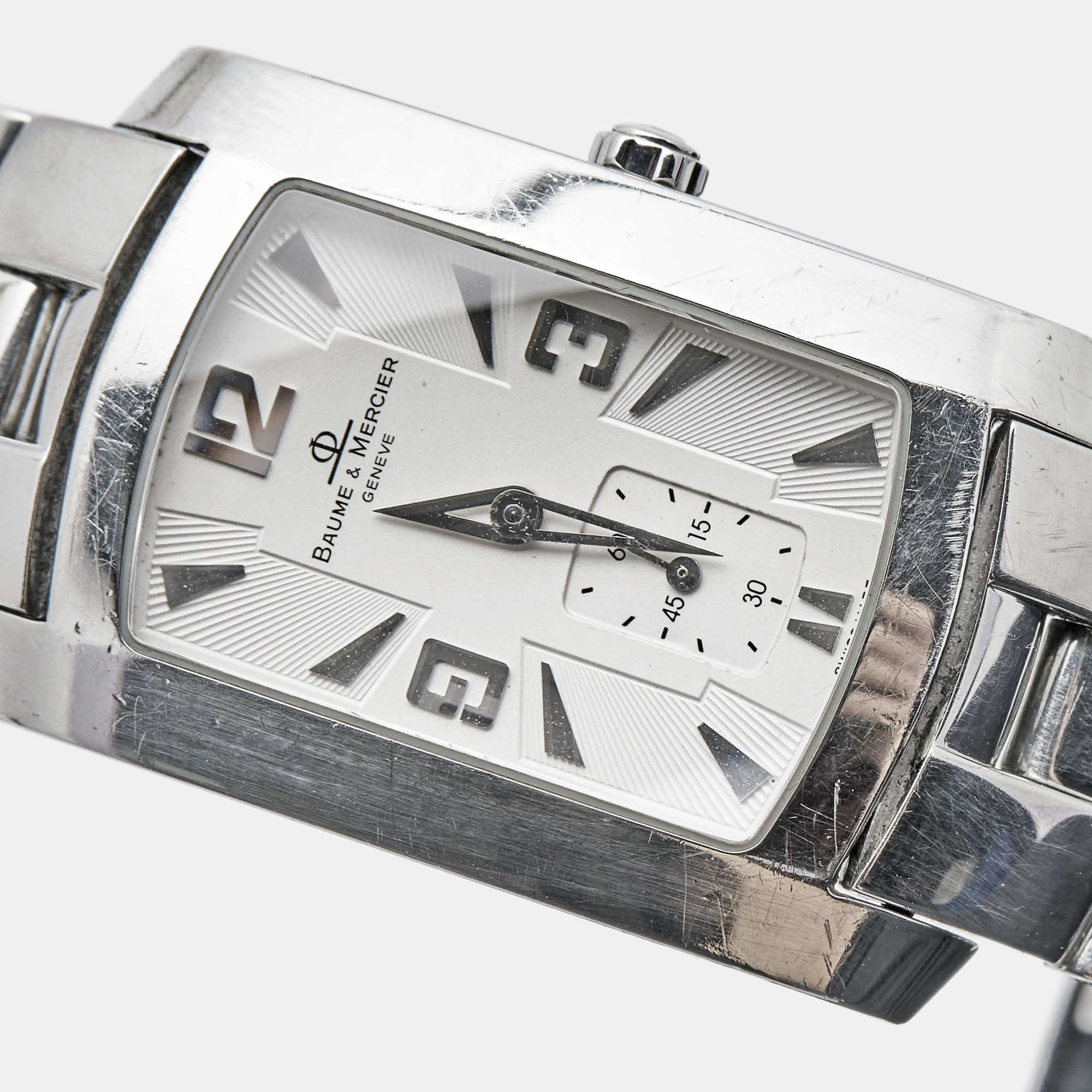 Baume & Mercier Silver White Stainless Steel Hampton 65310 Men's Wristwatch 26 Mm