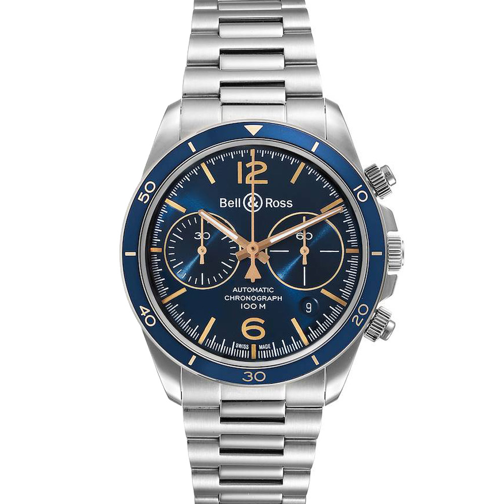 Bell & Ross Blue Stainless Steel Heritage Chronograph BRV294 Men's Wristwatch 41 MM