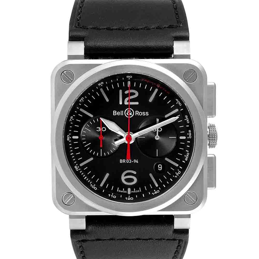 Bell & Ross Black Stainless Steel Aviation Chronograph BR0394 Men's Wristwatch 42 MM