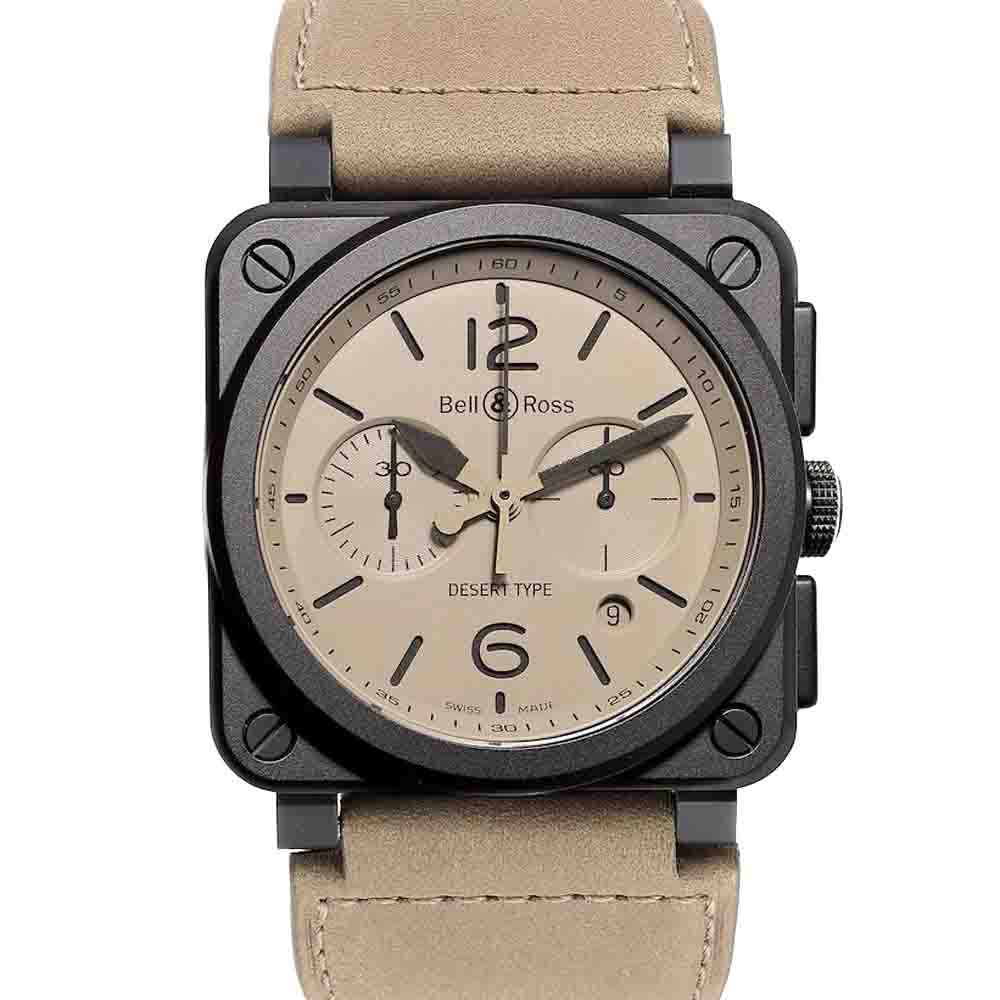 Bell & Ross Beige Ceramic Aviation Desert Chronograph BR0394 Men's Wristwatch 42 MM