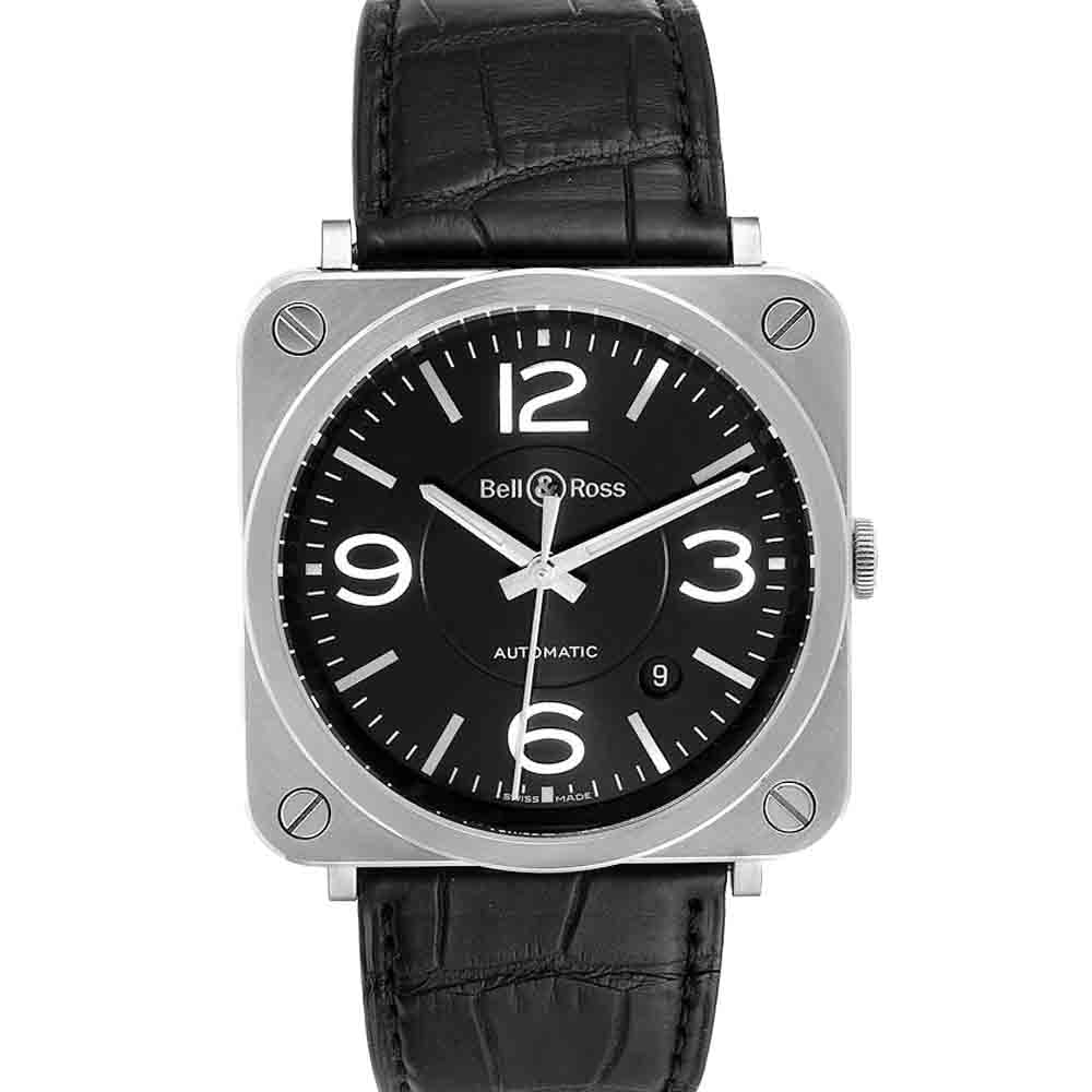 Bell & Ross Black Stainless Steel Officer Automatic BRS92 Men's Wristwatch 39 MM