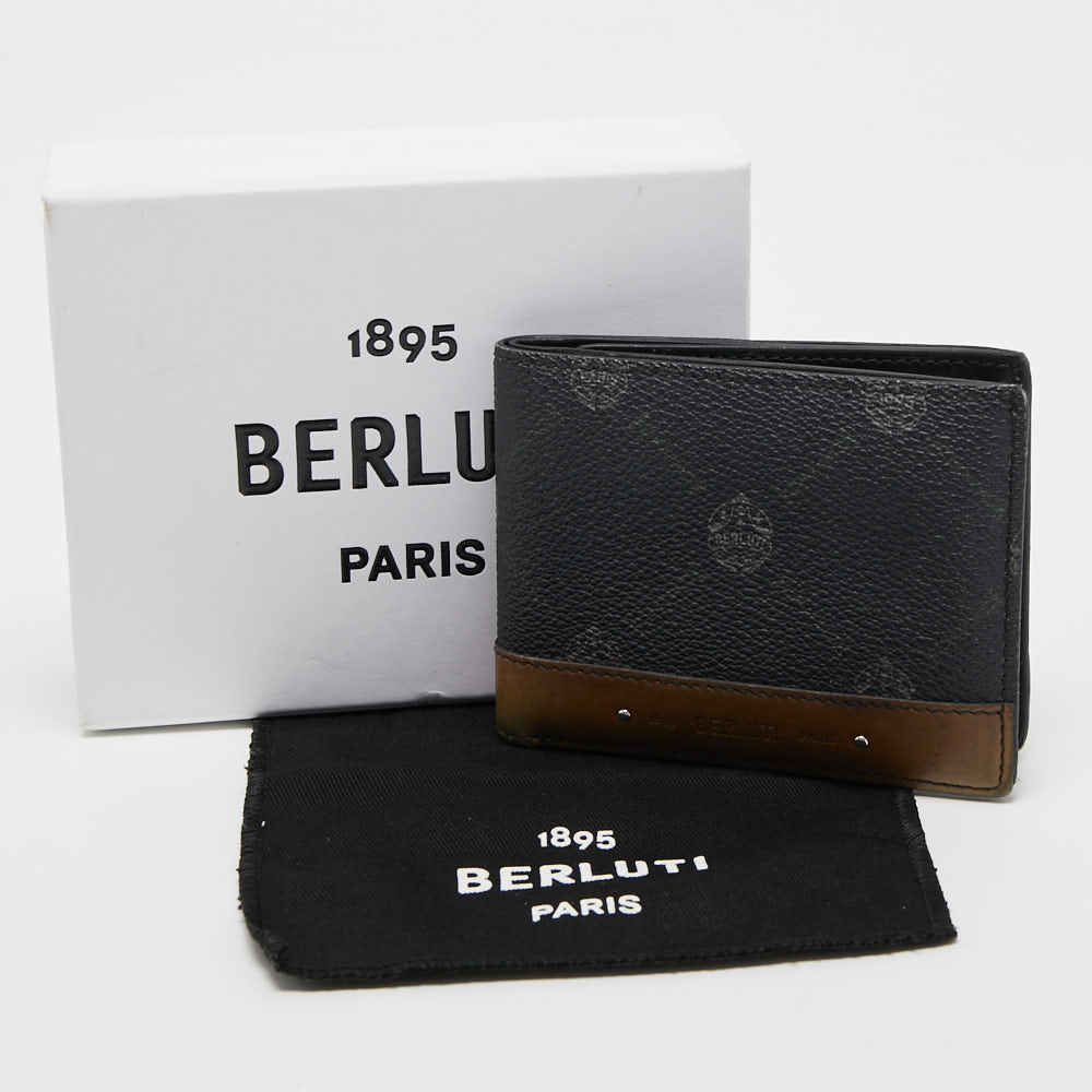Berluti Dark Grey/Olive Green Coated Canvas And Leather Bifold Wallet