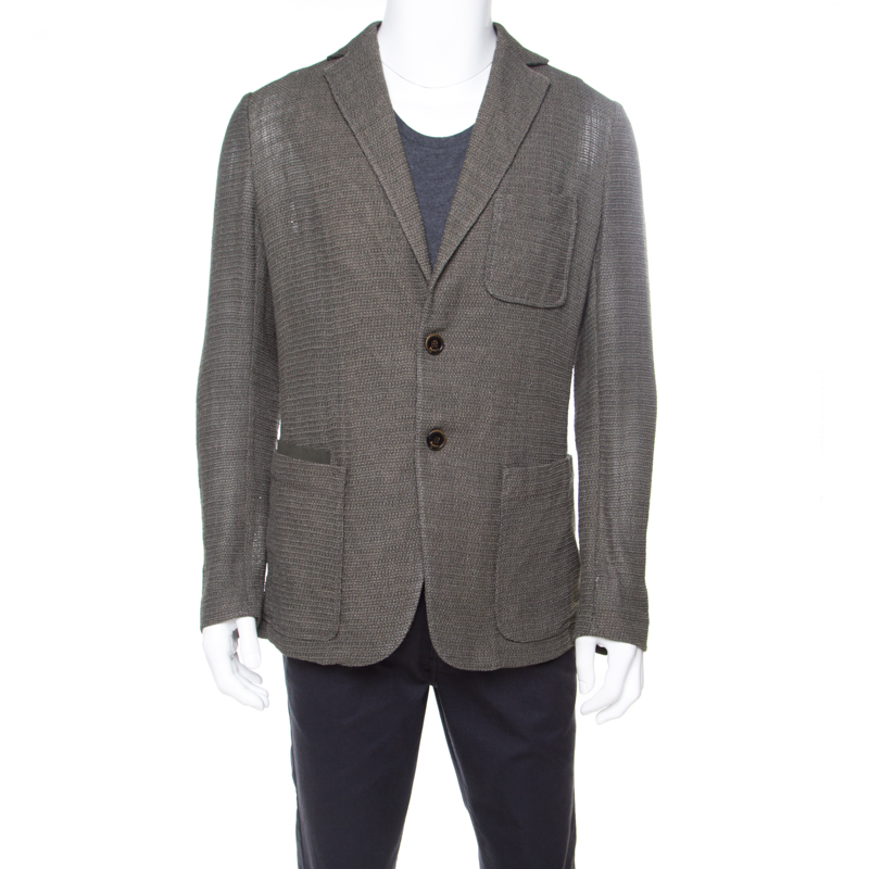 Image of Berluti Moss Green Wool and Silk Blend Wicker Weave Blazer L