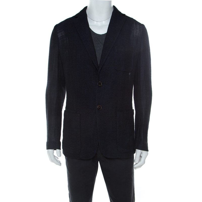Image of Berluti Navy Crochet Knit Wool Blend Blazer XL