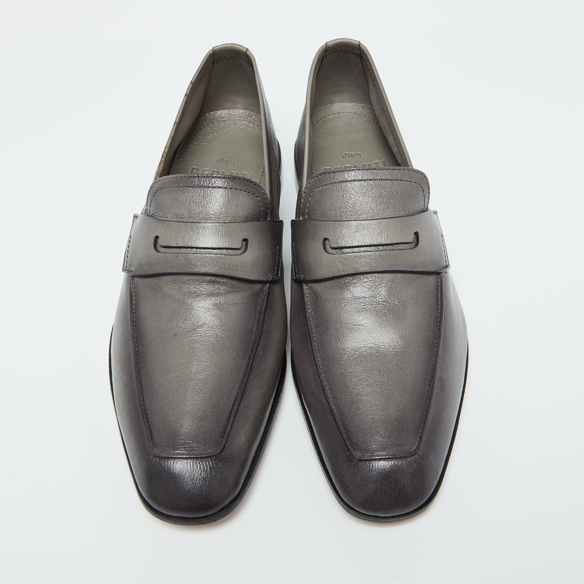 Berluti Grey Leather Lorenzo Scritto Loafers Size 39