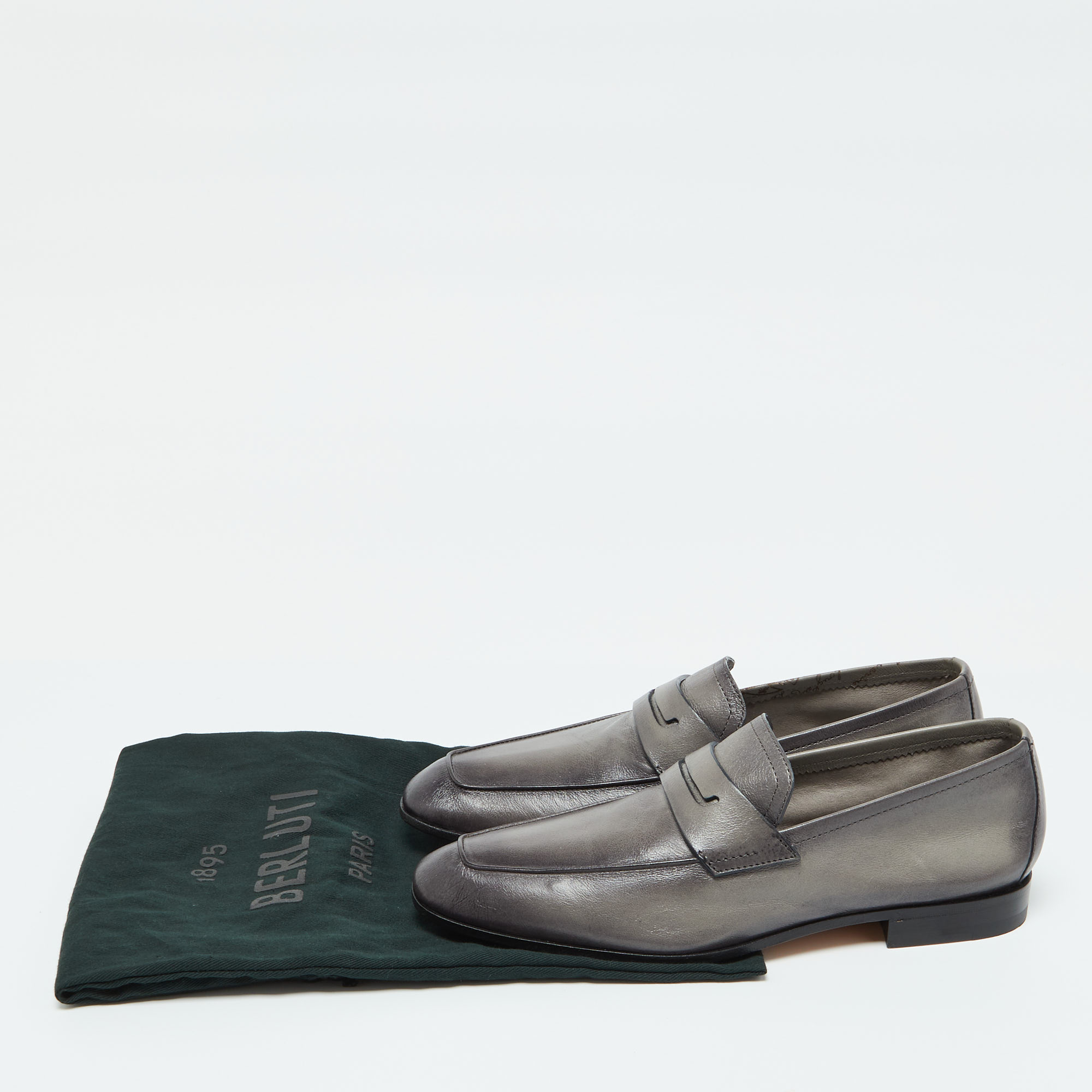 Berluti Grey Leather Lorenzo Scritto Loafers Size 39