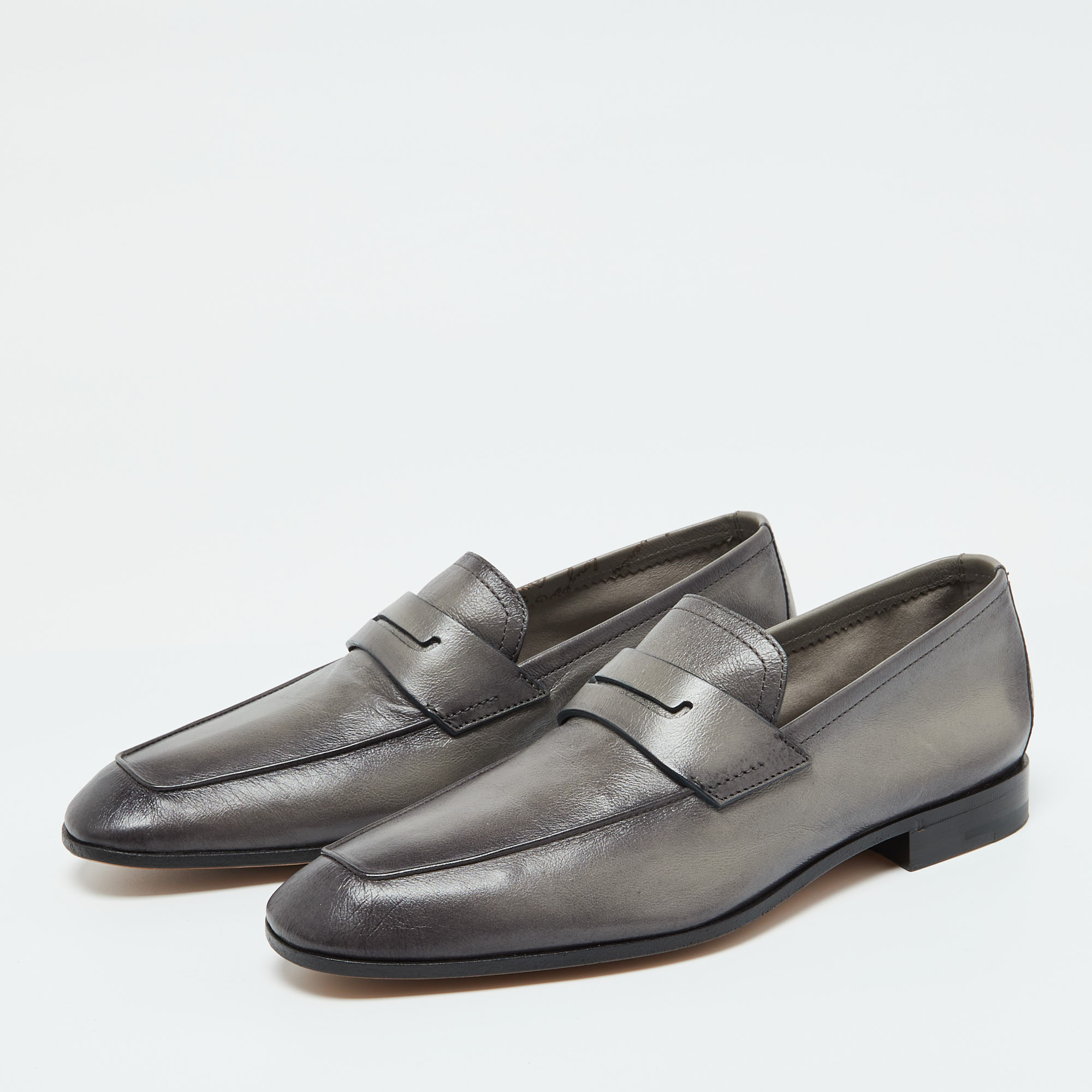 Berluti Grey Leather Lorenzo Scritto Loafers Size 39