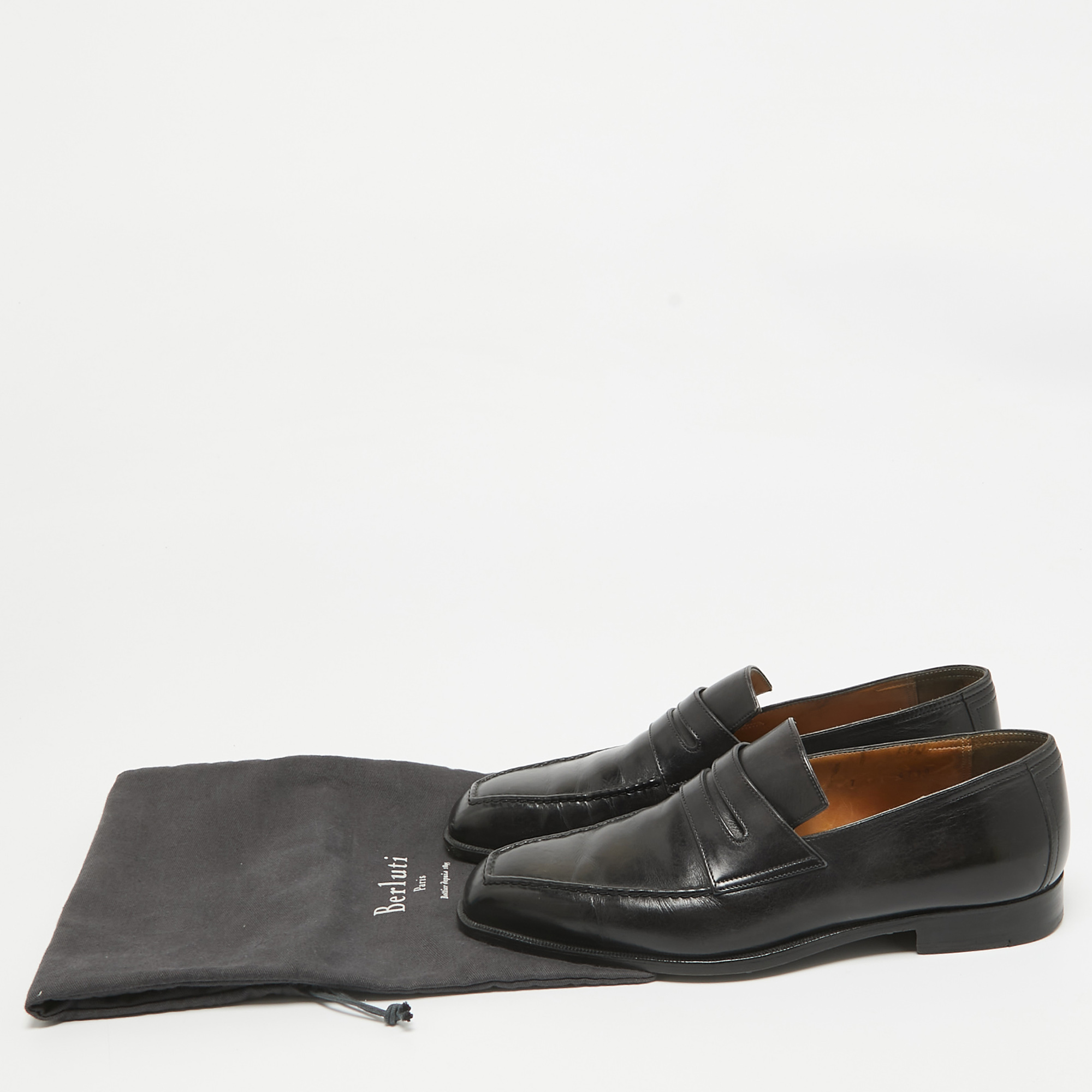 Berluti Black Leather Penny Loafers Size 41