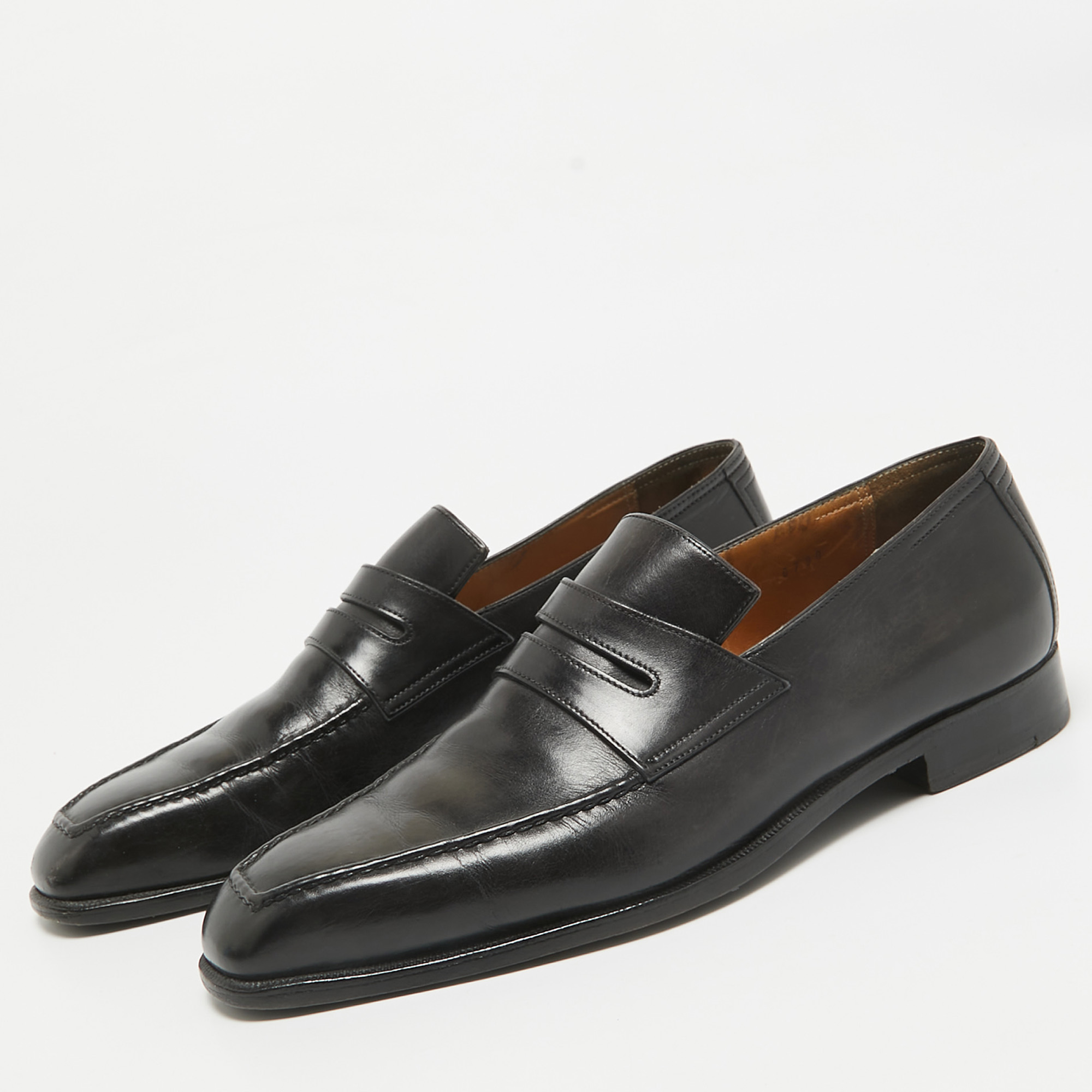 Berluti Black Leather Penny Loafers Size 41