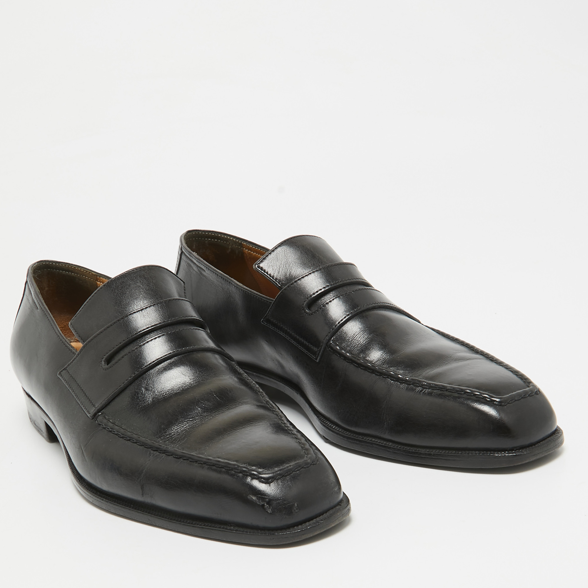 Berluti Black Leather Penny Loafers Size 41