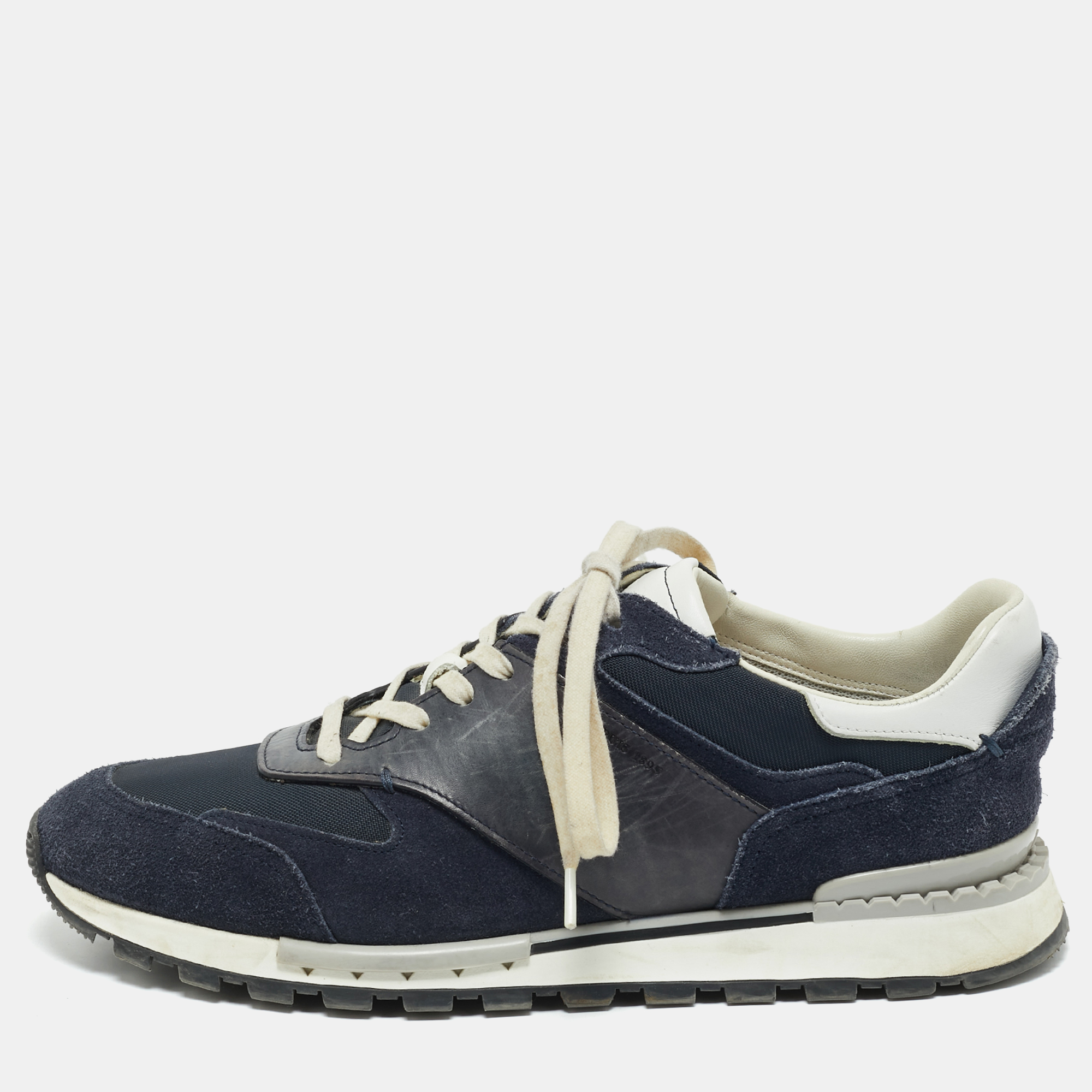 Berluti Navy Blue Leather and Suede Run Track Lace Up Sneakers Size 42.5
Berluti Navy Blue Leather and Suede Run Track Lace Up Sneakers Size 42.5