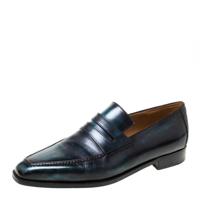 Image of Berluti Black Leather Penny Loafers Size .