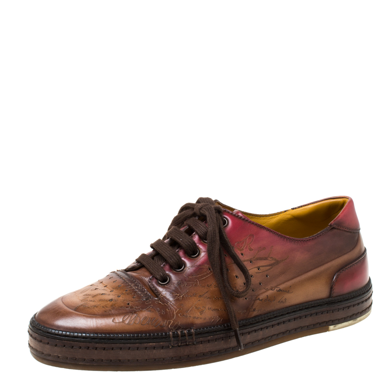 Image of Berluti Brown Ombre Leather Playtime Low Top Sneakers Size