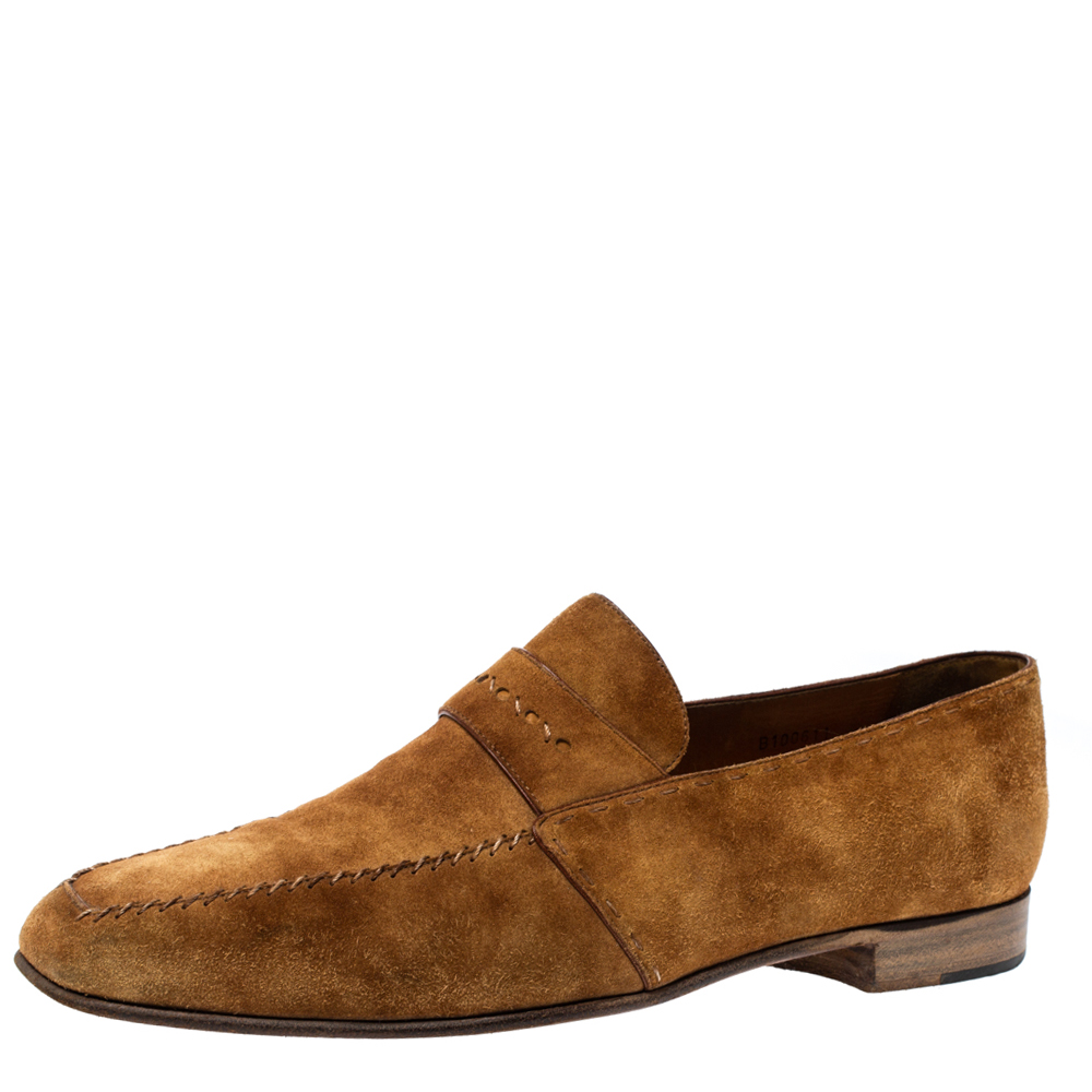 Image of Berluti Brown Suede Leather Andy Slip On Loafers Size