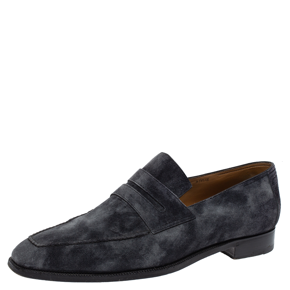 Image of Berluti Dark Grey Suede Andy Penny Loafers Size