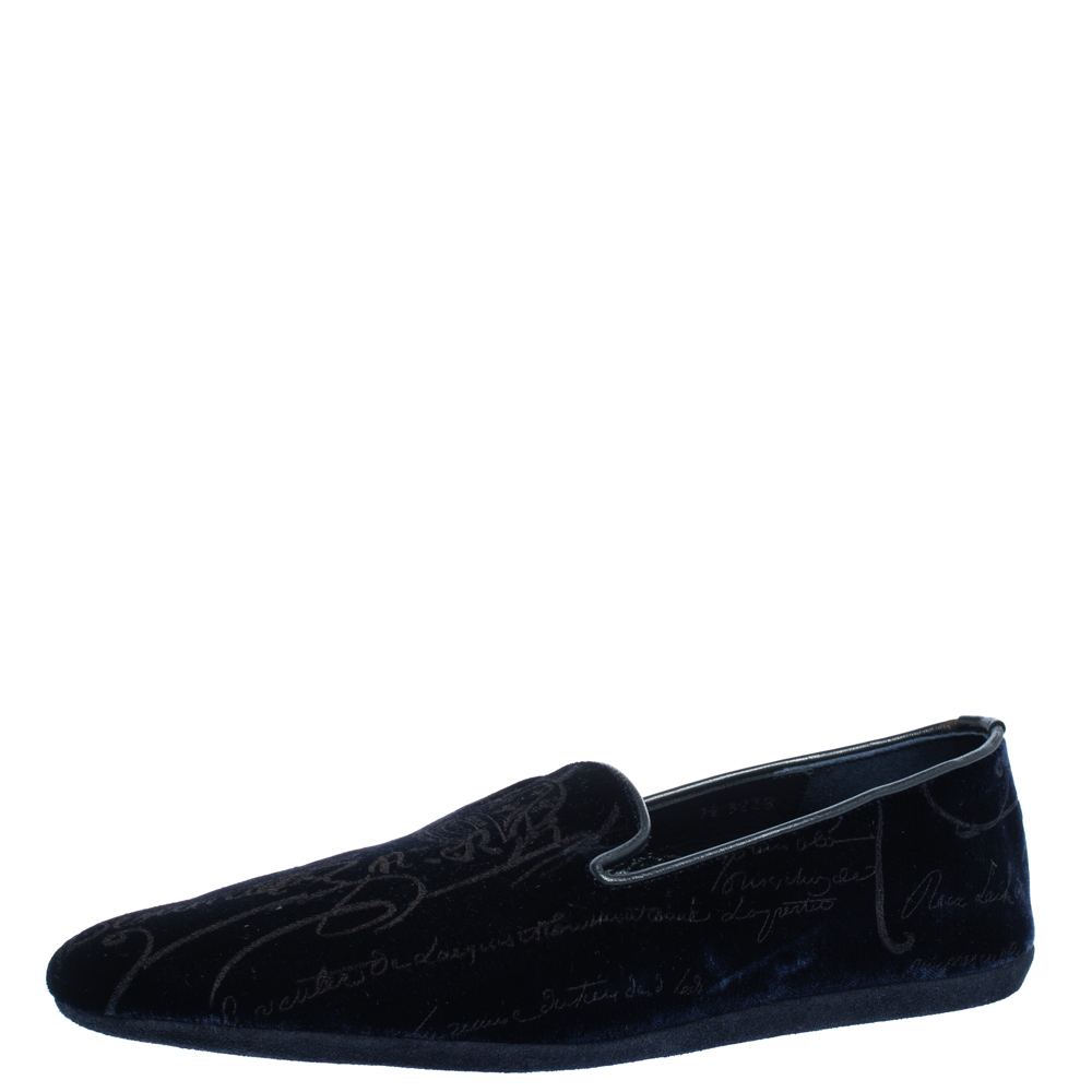 Image of Berluti Blue Velvet Smoking Slippers Size .