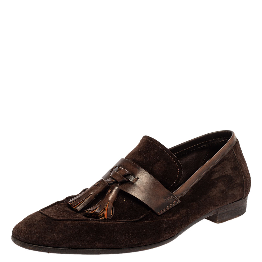 Image of Berluti Brown Suede Tassel Loafers Size