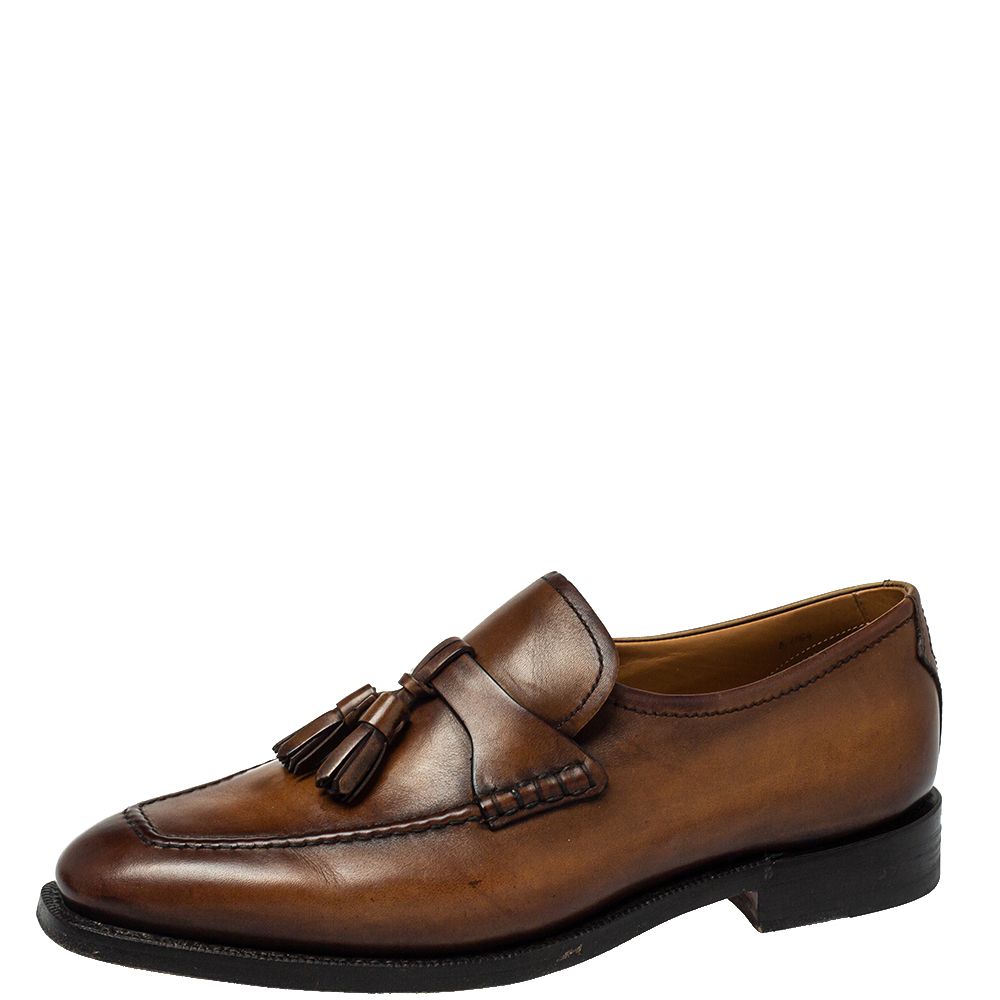 Berluti Brown Leather Tasseled Loafers Size 39