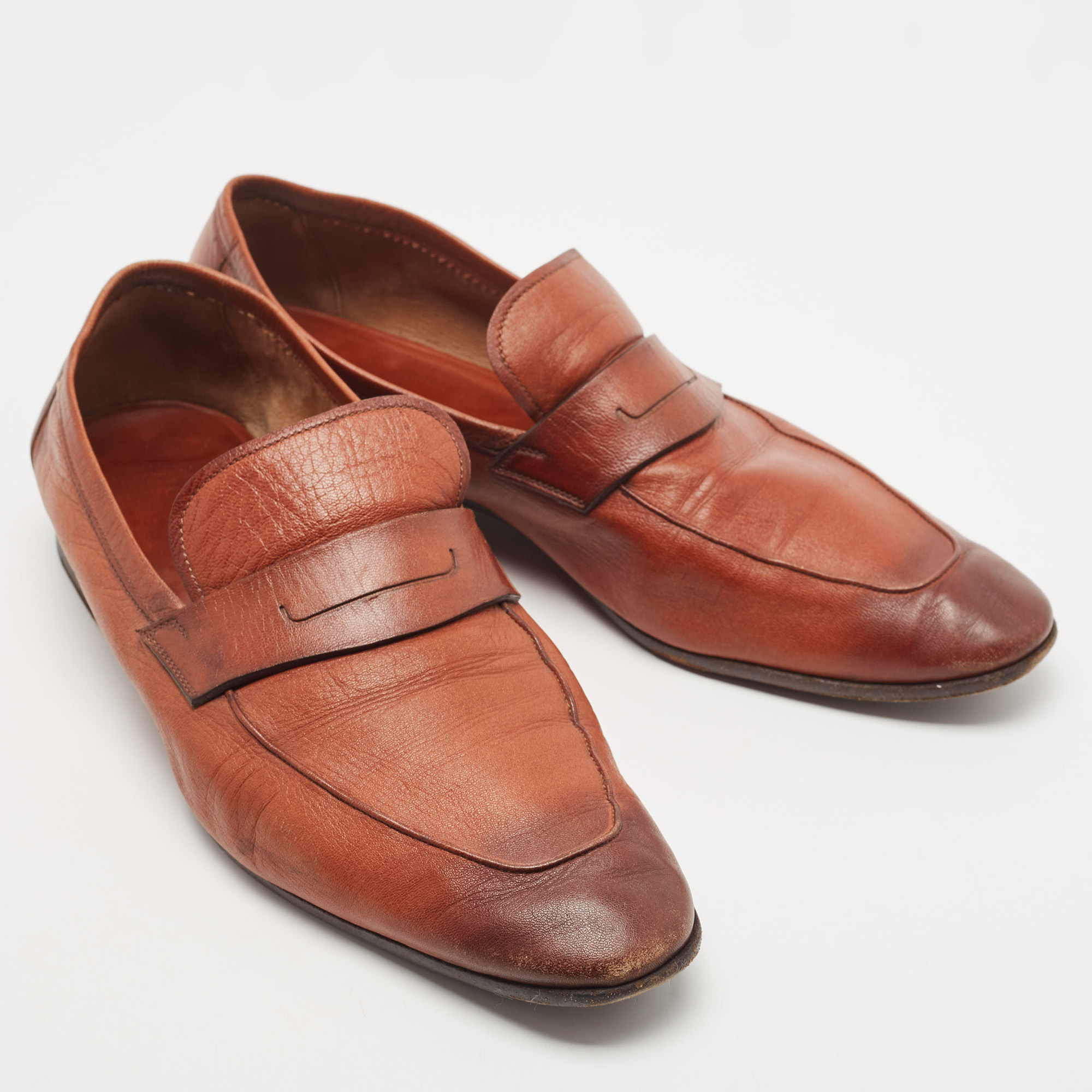 Berluti Brown Leather Lorenzo Loafers Size 43