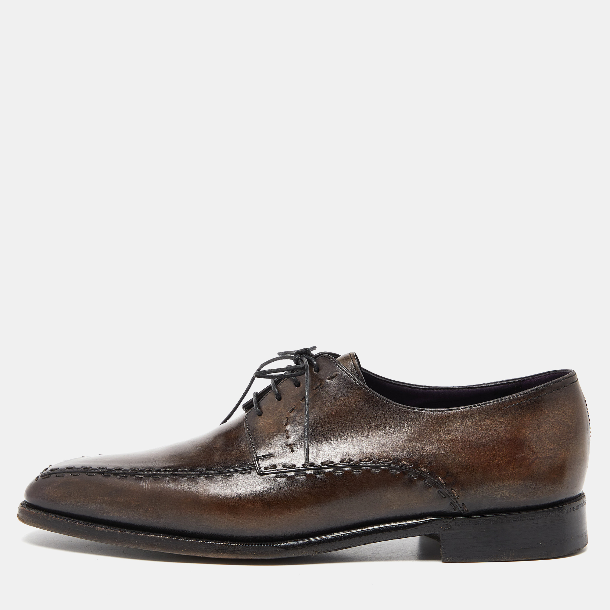 Berluti Two Tone Brown Leather Lace Up Derby Size 43