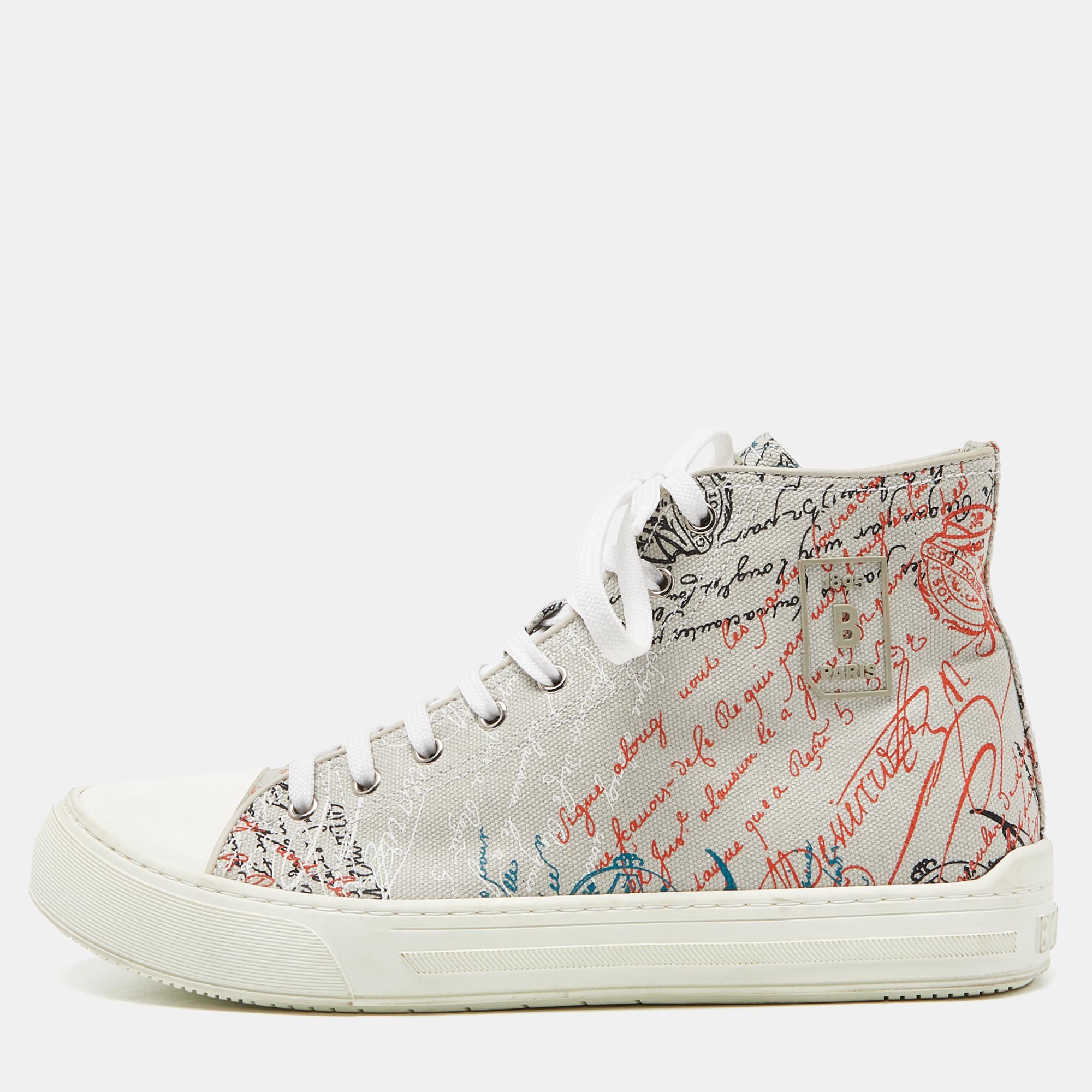 Berluti grey calligraphy canvas high top sneakers size 43.5