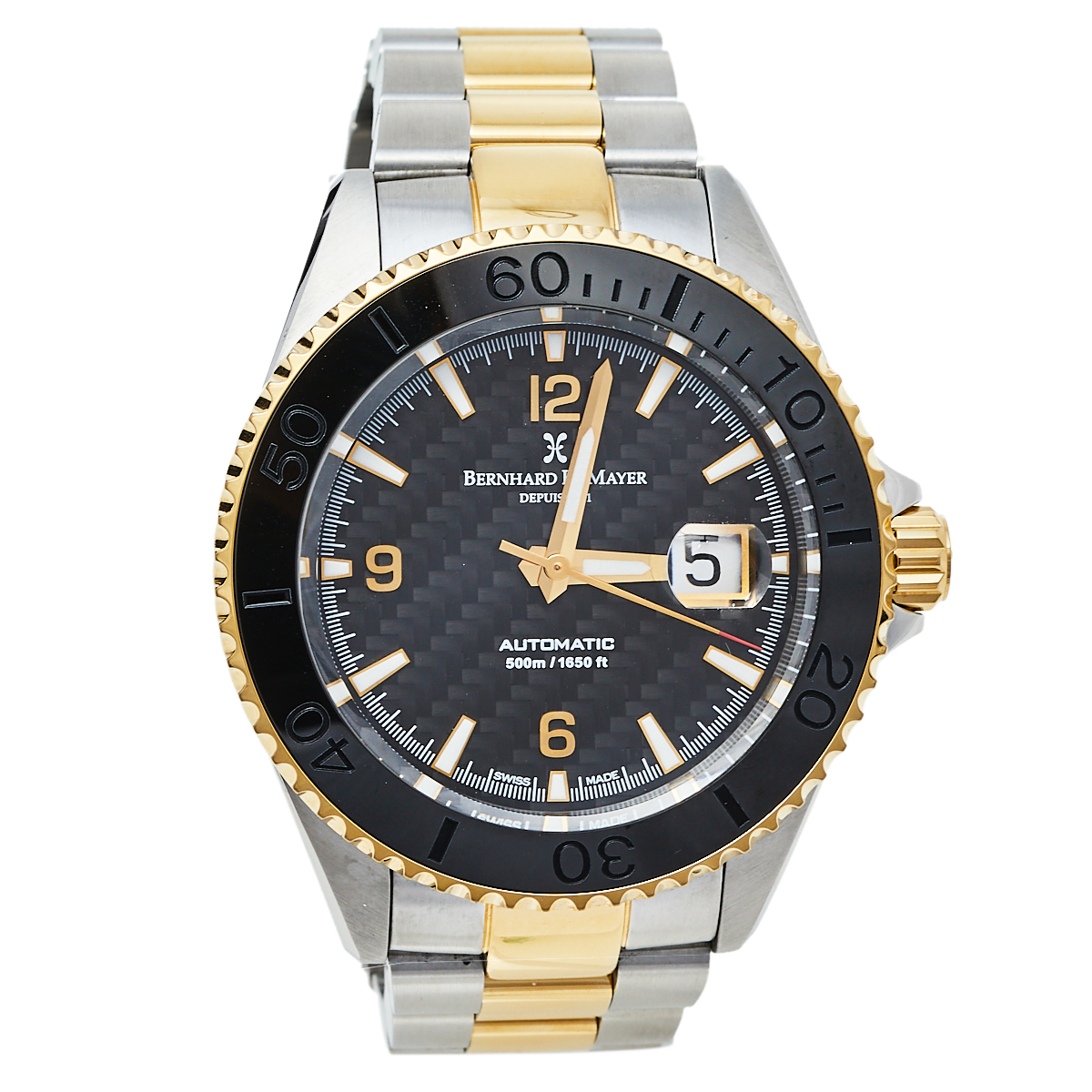 Bernhard H. Mayer Black Two-Tone Stainless Steel Nauticus Royale II Men's Wristwatch 45 mm