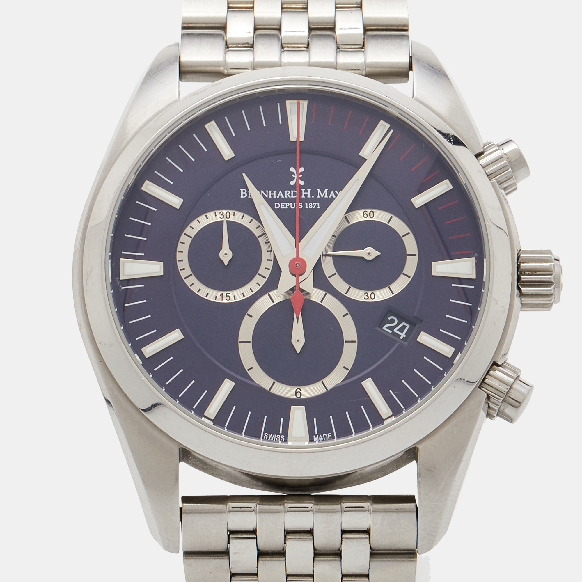 Bernhard H. Mayer Blue Stainless Steel Ascent Chronograph BH06/CW Men's Wristwatch 44 Mm