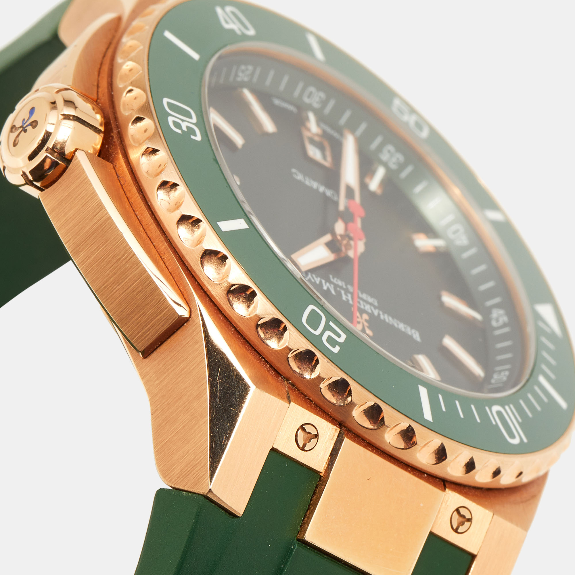 Bernhard H. Mayer Green Ceramic Rose Gold PVD Plated Stainless Steel Rubber Limited Edition PowerMaster BH45T/CW Men's Wristwatch 44 Mm