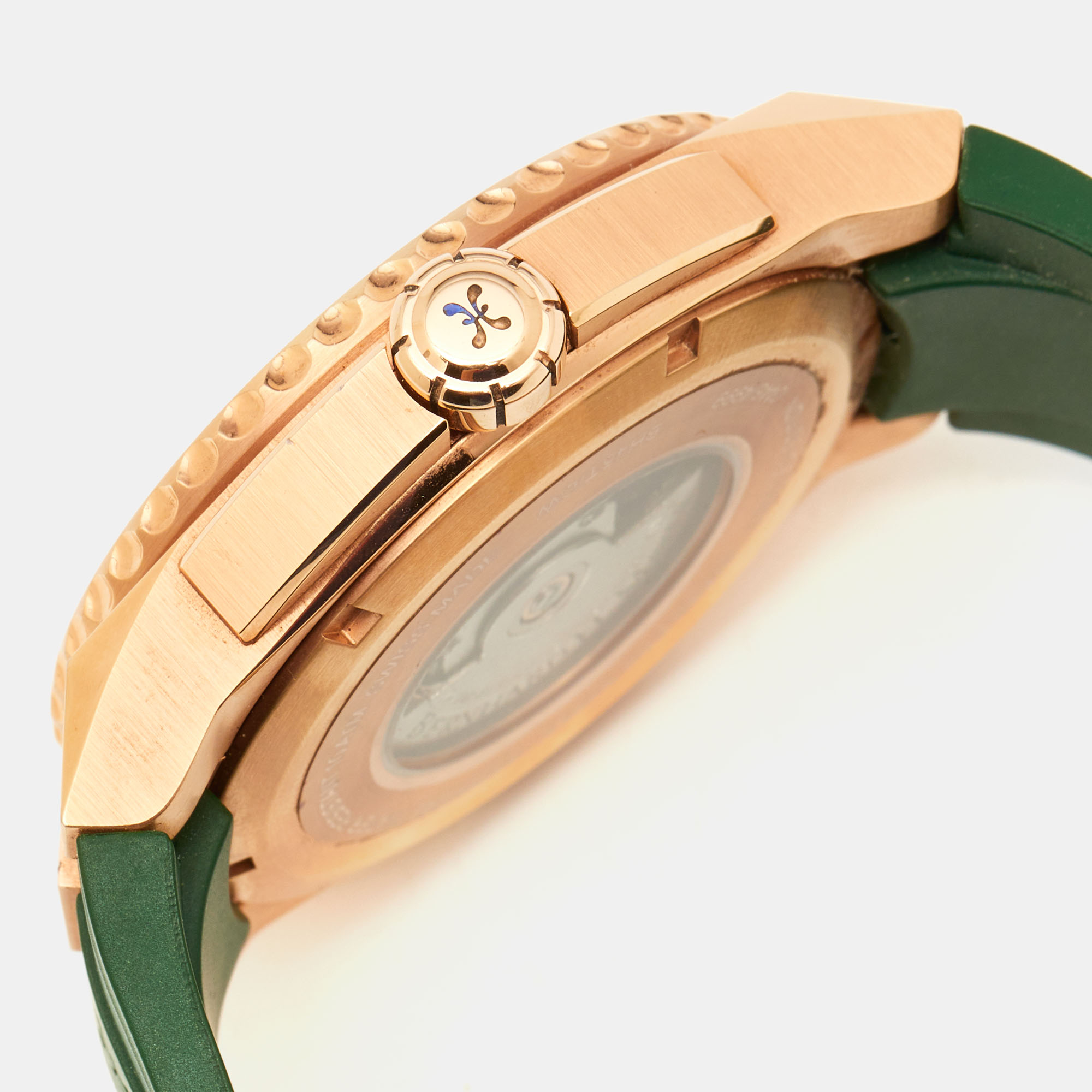 Bernhard H. Mayer Green Ceramic Rose Gold PVD Plated Stainless Steel Rubber Limited Edition PowerMaster BH45T/CW Men's Wristwatch 44 Mm