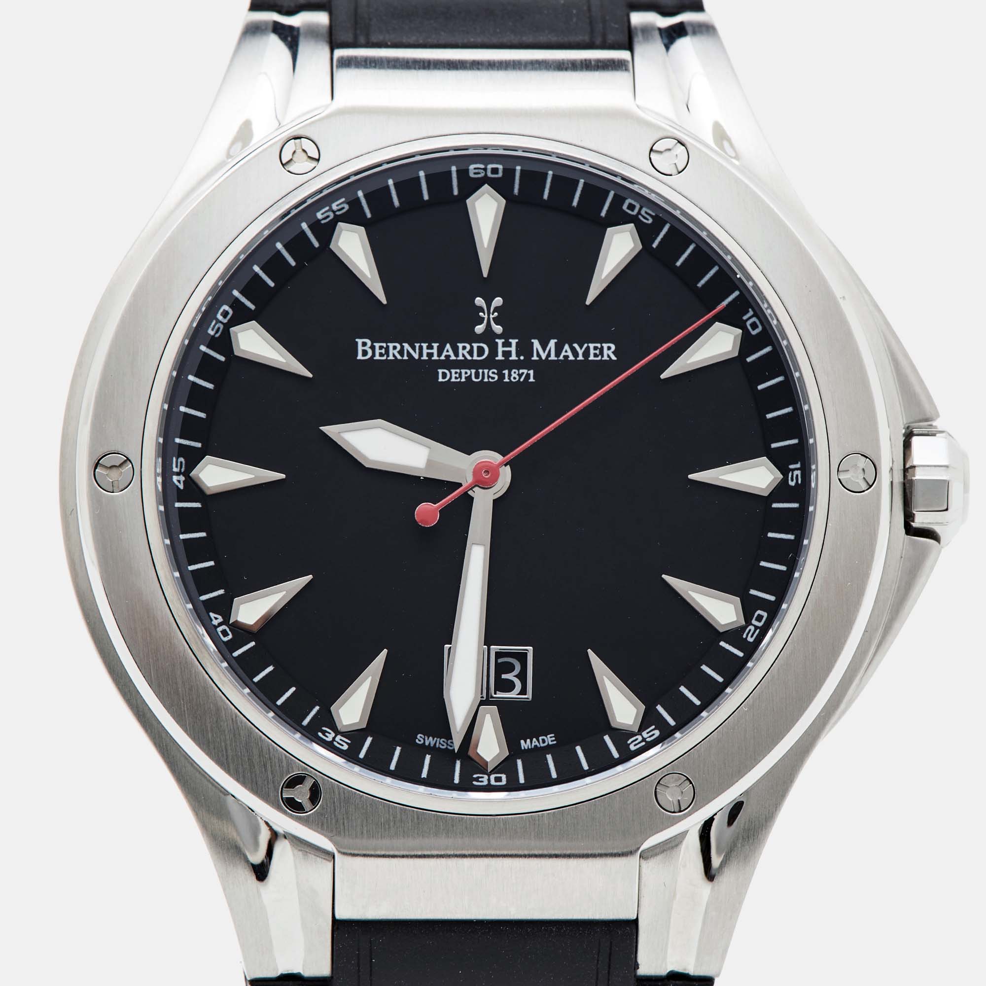 Bernhard H. Mayer Black Stainless Steel Rubber Le Classique BH33P/CW Men's Wristwatch 42 Mm