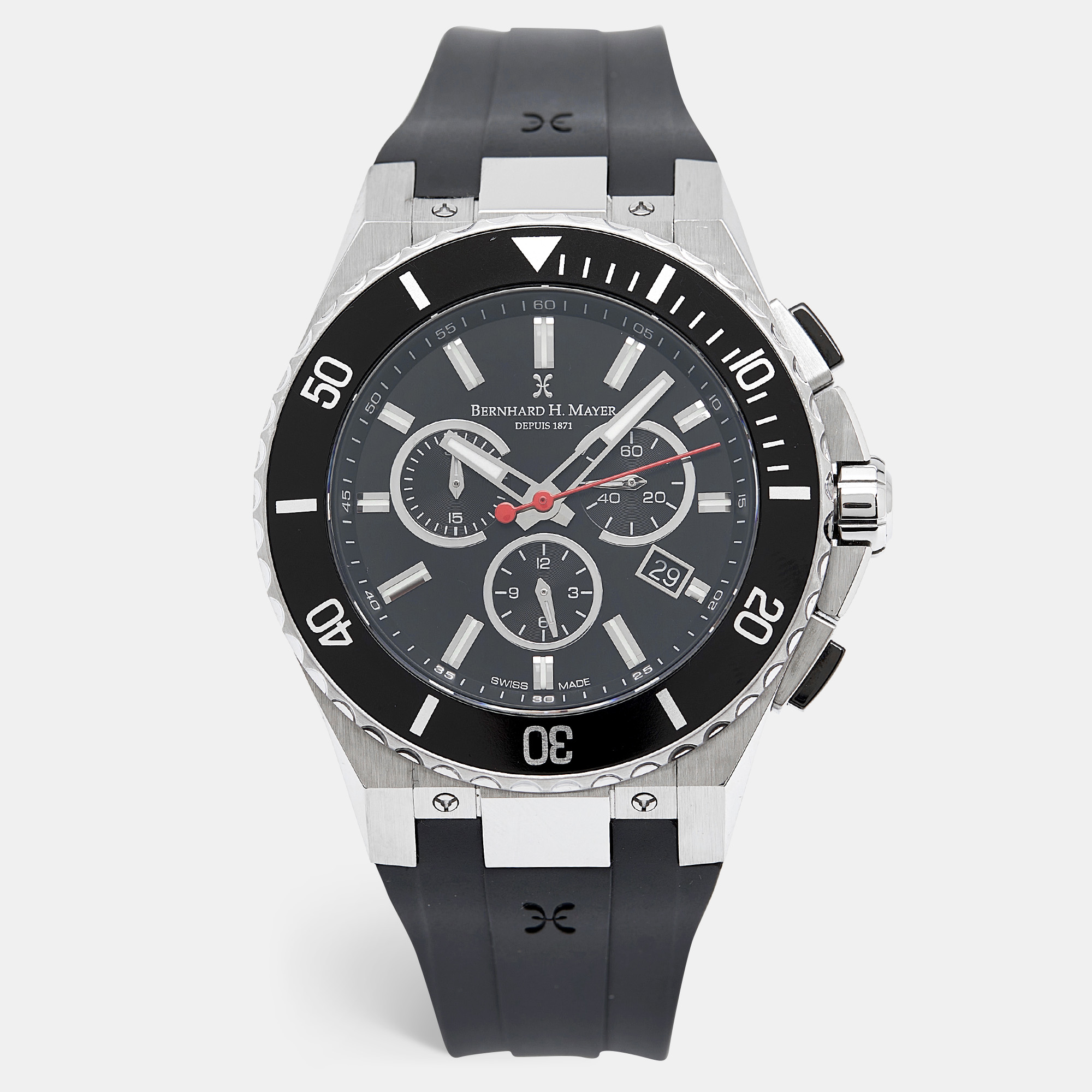 Bernhard h. mayer bernhard h.mayer black stainless steel rubber bh43t/cw men's wristwatch 44 mm