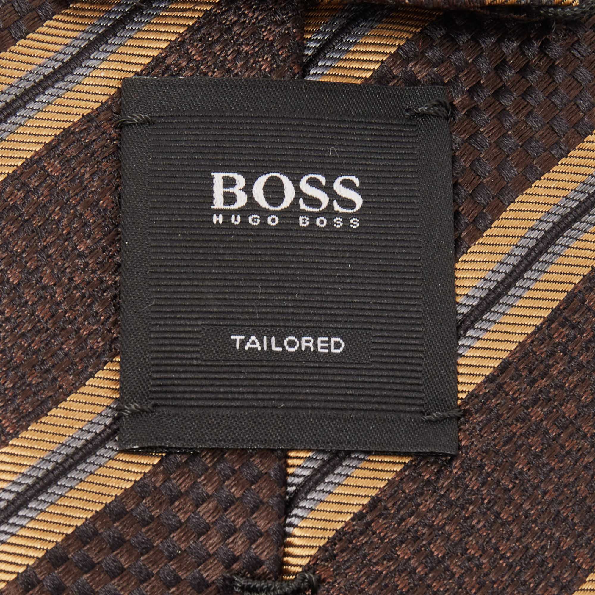 Boss By Hugo Boss Brown Diagonal Stripe Textured Silk Tie