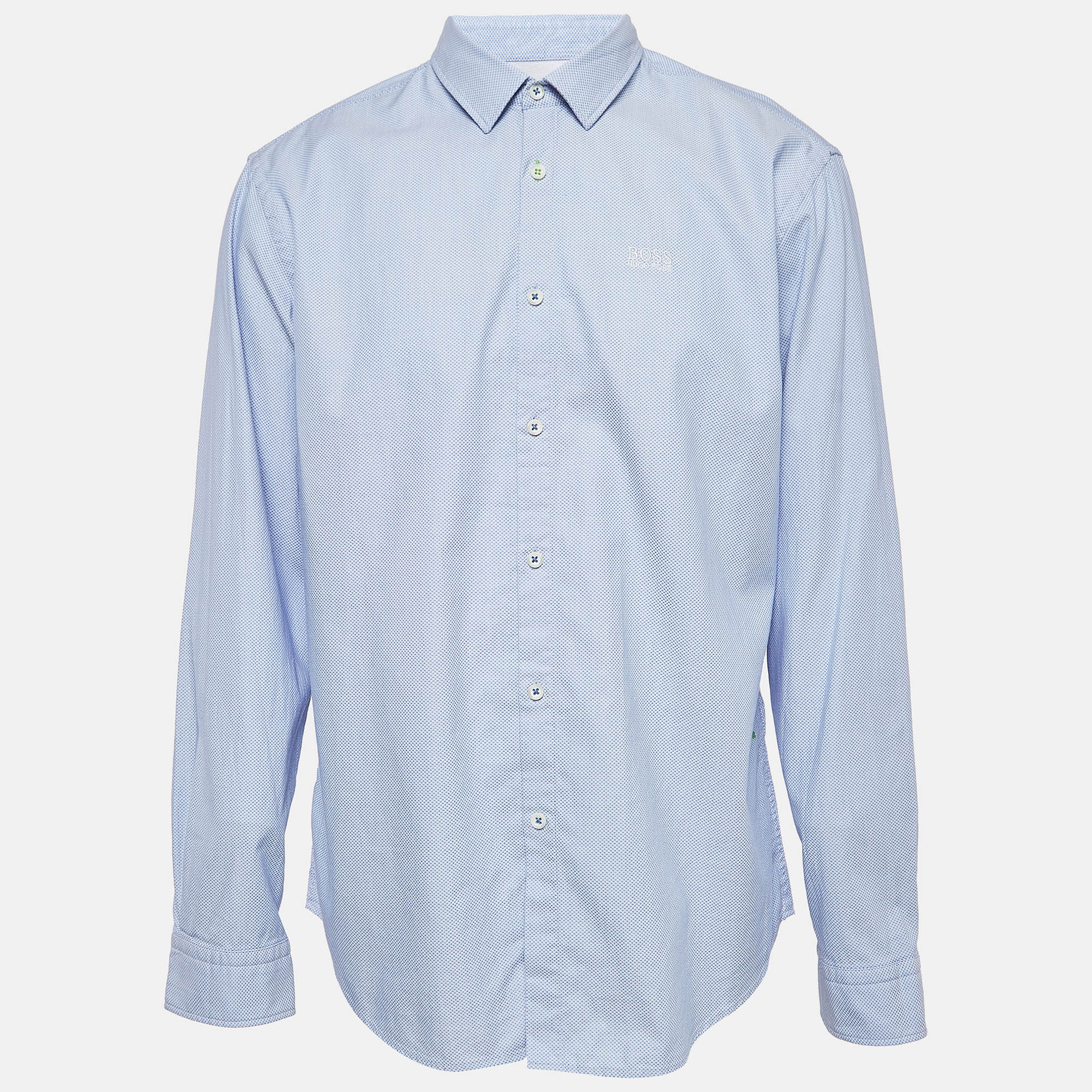 Boss by hugo boss blue textured cotton button front shirt xxl
