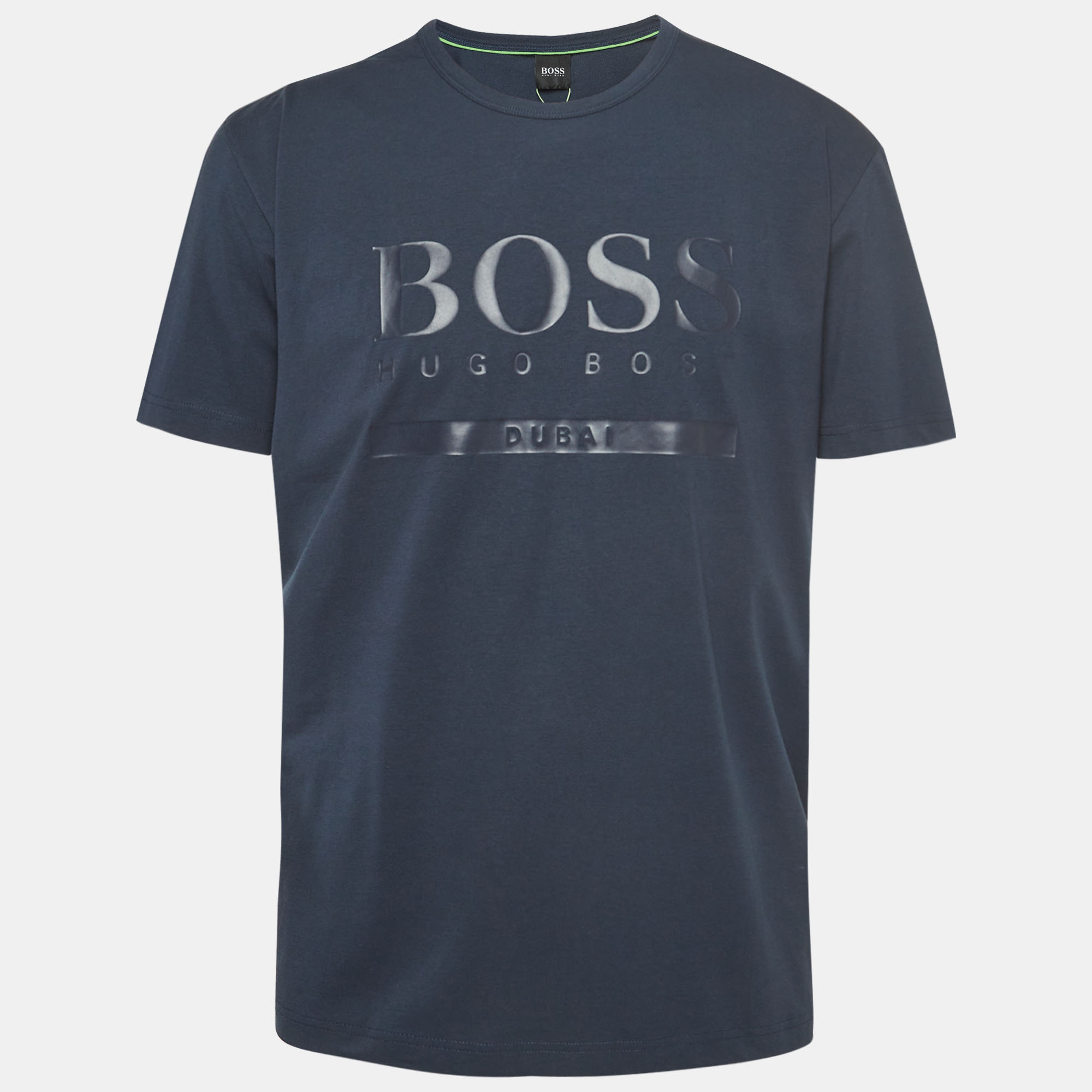 Boss by hugo boss navy blue logo print cotton knit half sleeve t-shirt xxl